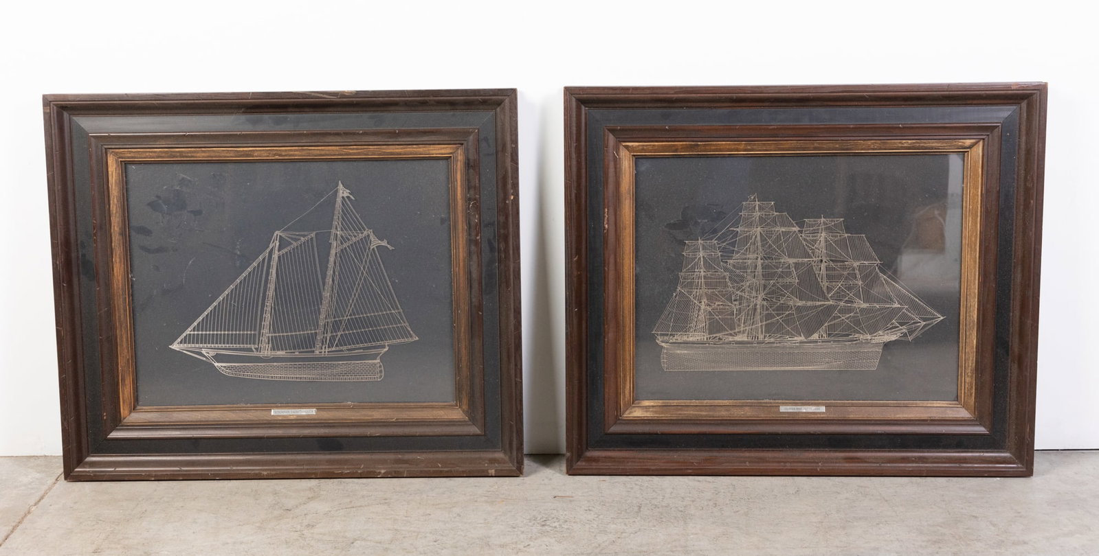 Pair of Franklin Mint Framed Sterling Silver Nautical Silhouettes: Pair of Franklin Mint Framed Sterling Silver Nautical Silhouettes, with COAs: Schooner Yacht America - Clipper Shop Cutty Sark Size 21" x 25" Literature Brooks Auction is not responsible for outbids.