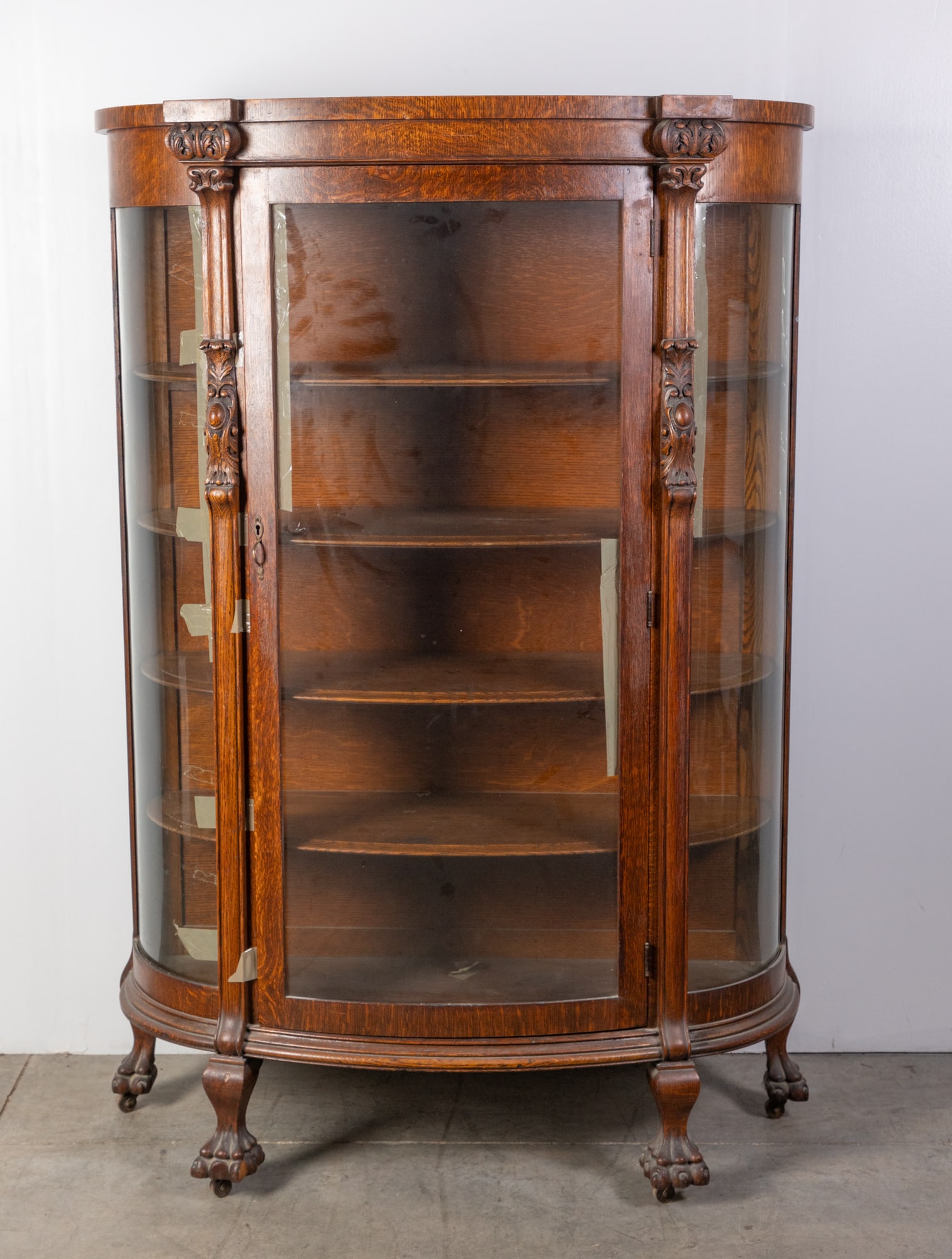 Antique Victorian Clawfoot Curved Glass Display Cabinet (1 of 7)