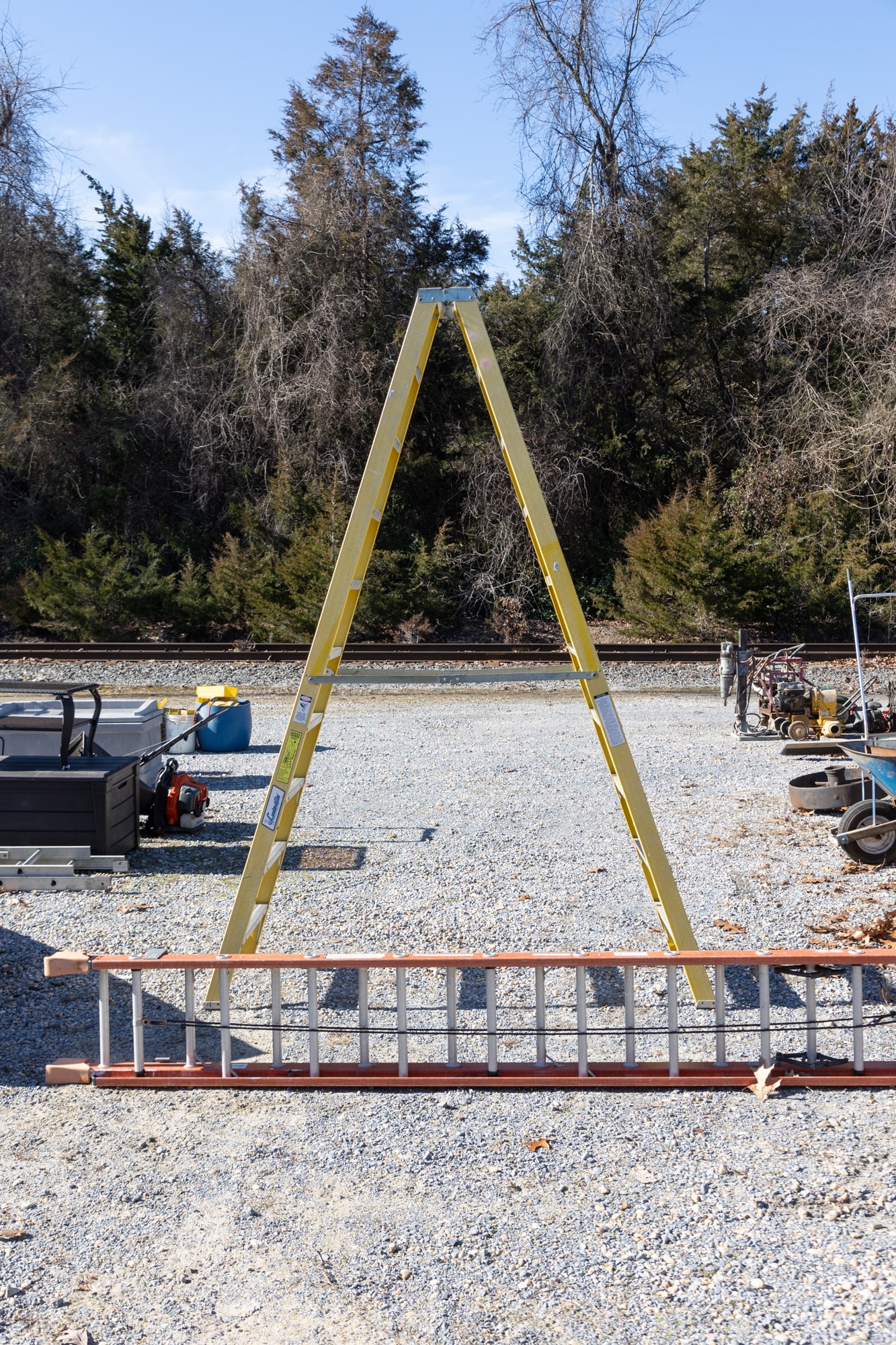 Two Fiberglass Louisville Ladders: Two Fiberglass Louisville Ladders: standing ladder - extending ladder Literature Brooks Auction is not responsible for outbids. Questions? Call the office at (856) 694-2960 or email us directly at in