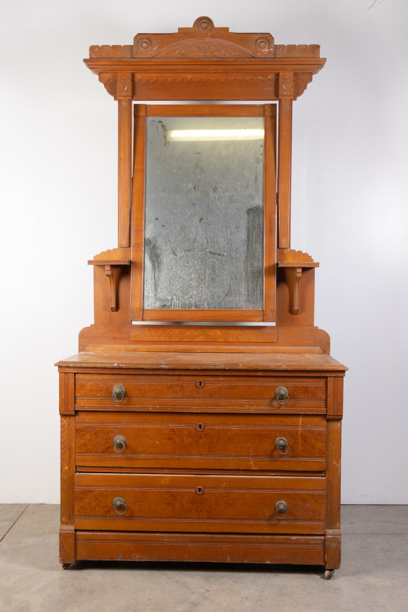 Antique Victorian Two Piece Bureau with Mirror: Antique Victorian Two Piece Bureau with Mirror Size 80" x 40" x 17" Literature Brooks Auction is not responsible for outbids. Questions? Call the office at (856) 694-2960 or email us directly at inf