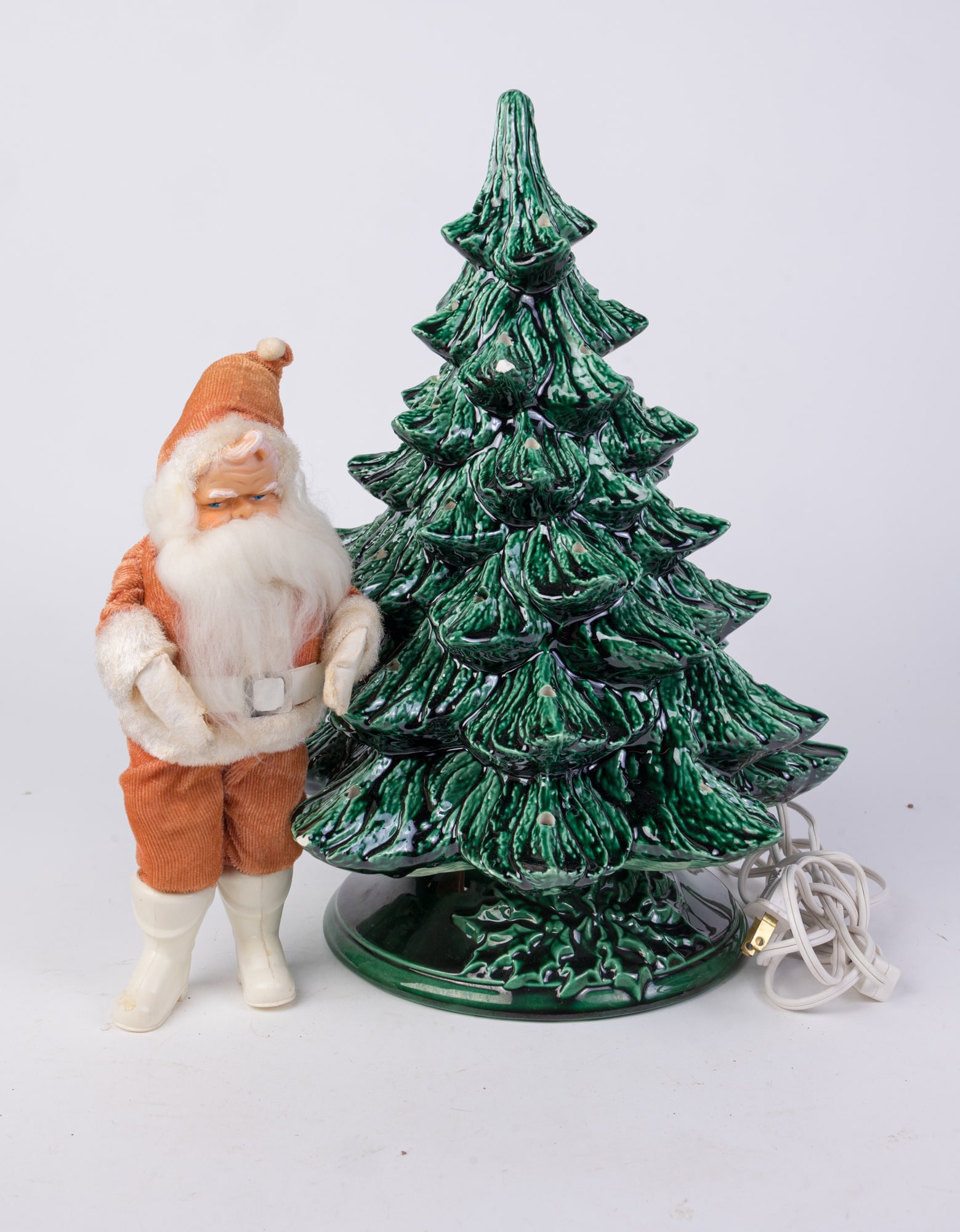 Ceramic Lighted Christmas Tree and Vintage Santa Doll (1 of 5)