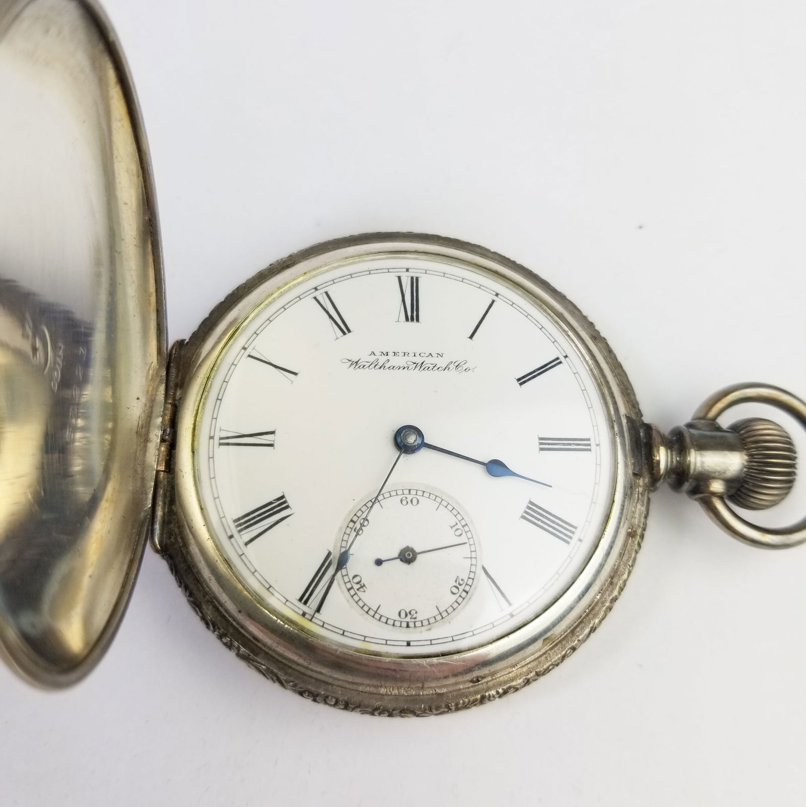 American Waltham Watch Co. Pocket Watch: American Waltham Watch Co. Pocket Watch, running, 16s, 17j, estimated production year 1892-1893, movement marked A.W.W. Co Riverside Waltham, Mass, 5501849, case marked Coin 51221 Literature Brooks A