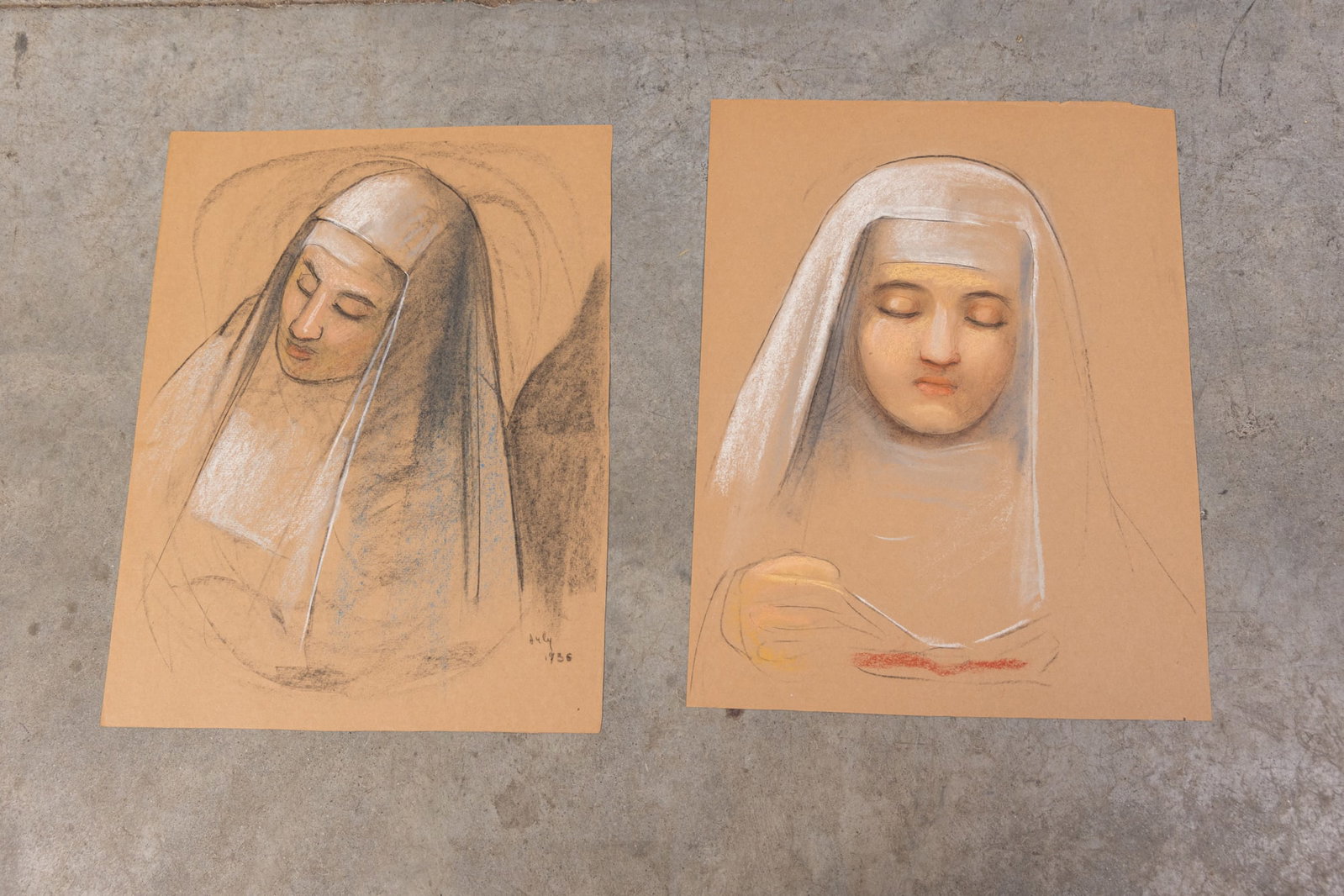 Antique Pastel Nun Portraits c. 1936: Antique Pastel Nun Portraits c. 1936 S...