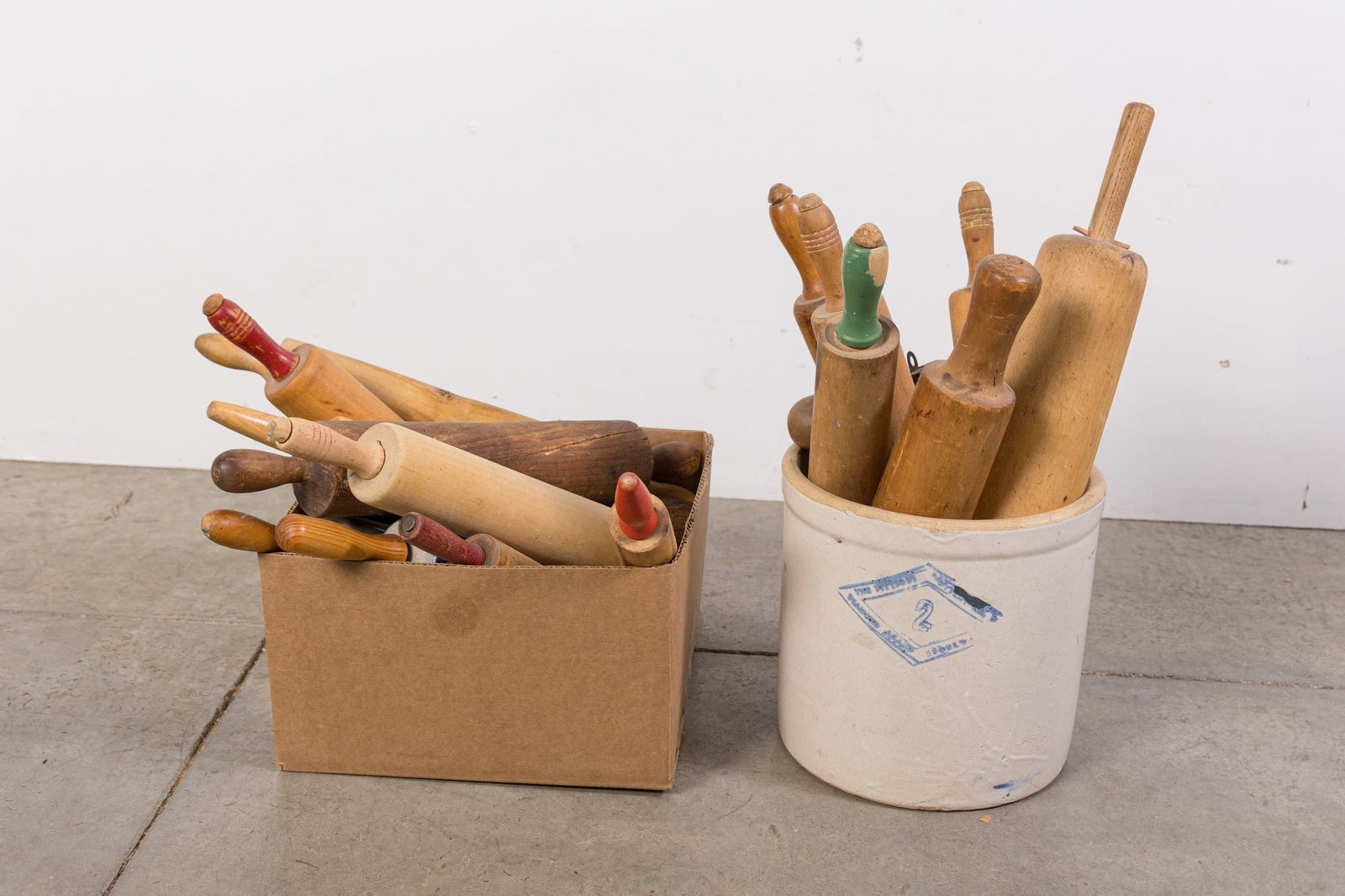 Lot of Vintage Rolling Pins and Salt Glazed Crocks (1 of 5)