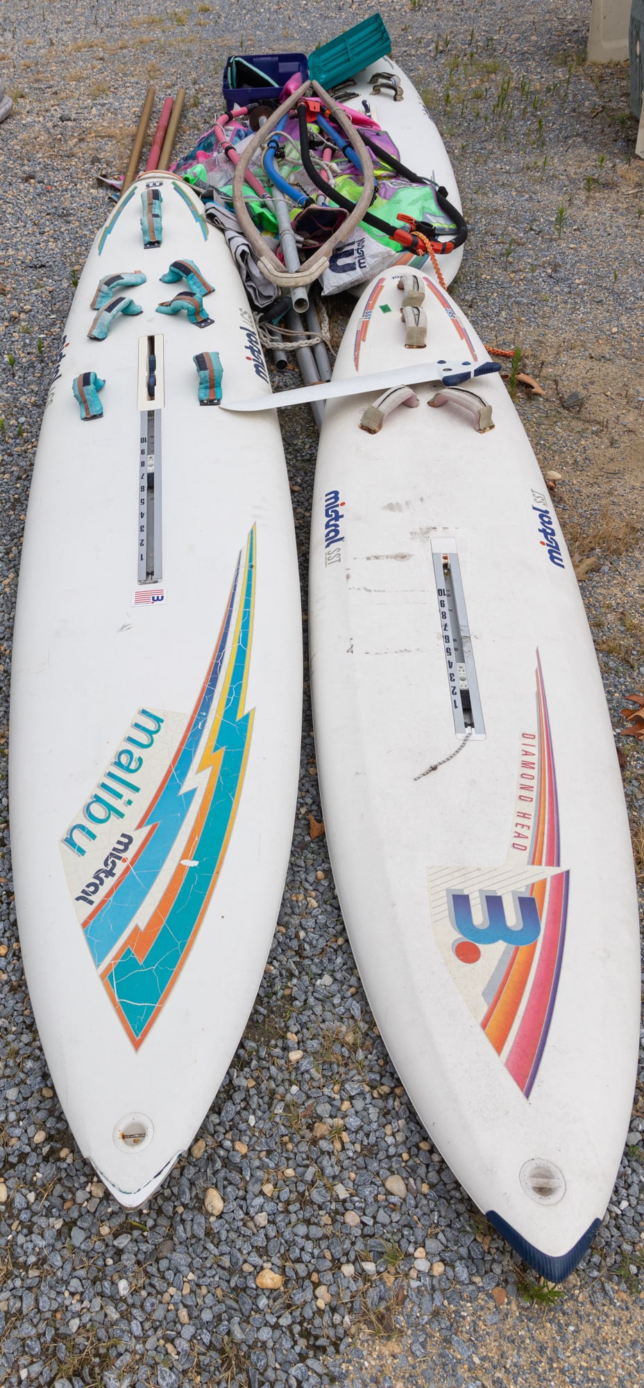 Large Windsurfing Lot: Large Windsurfing Lot: Three Mistral vintage windsurfing boards - six sails - poles - and more Literature Brooks Auction is not responsible for outbids. Questions? Call the office at (856) 694-2960 o