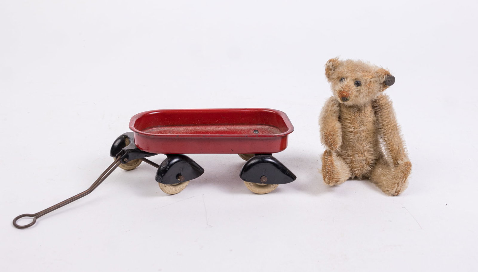 Antique Miniature Steiff Plush Bear with Wagon (1 of 6)