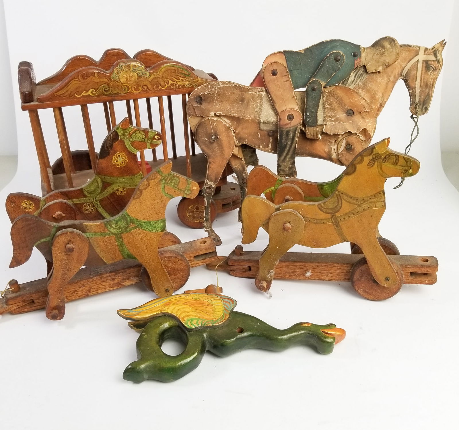 Vintage Horse-Drawn Circus Cage Pull Toy - Rider on Horse (1 of 2)