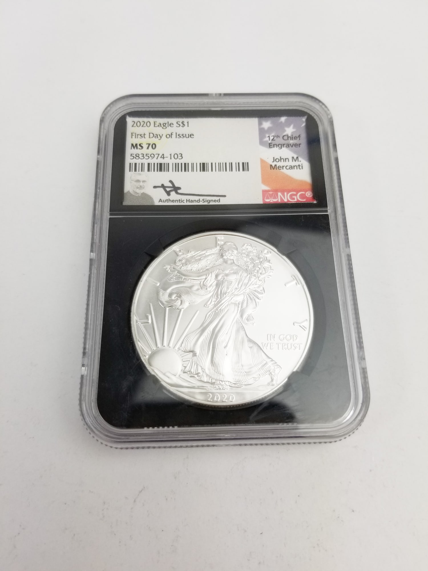 2020 American Silver Eagle First Day of Issue MS 70 (1 of 3)
