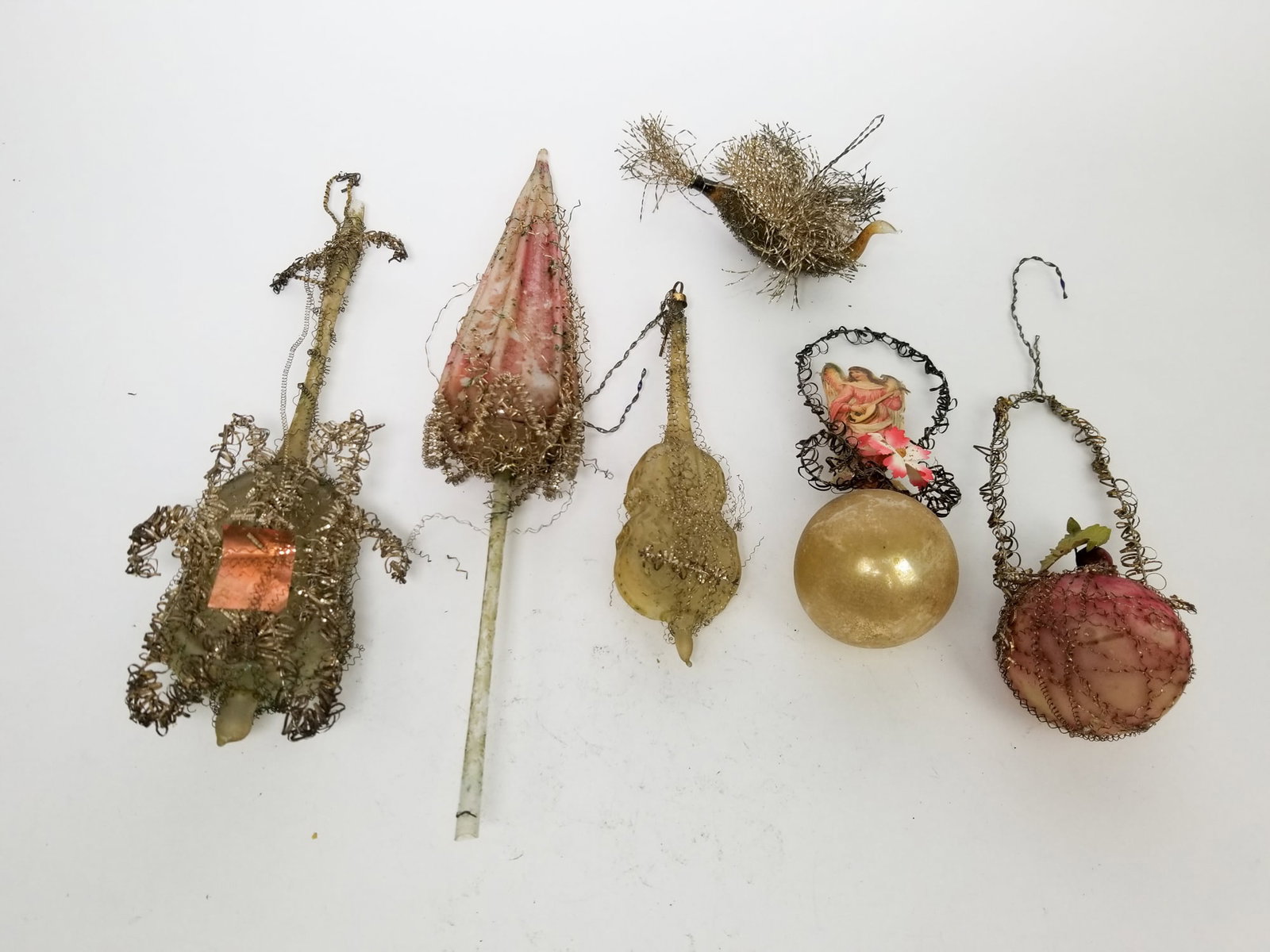 Six Antique Glass Christmas Ornaments: Six Antique Glass Christmas Ornaments Size 7" x 12" x 12" (box size) Literature Brooks Auction is not responsible for outbids. Questions? Call the office at (856) 694-2960 or email us directly at in