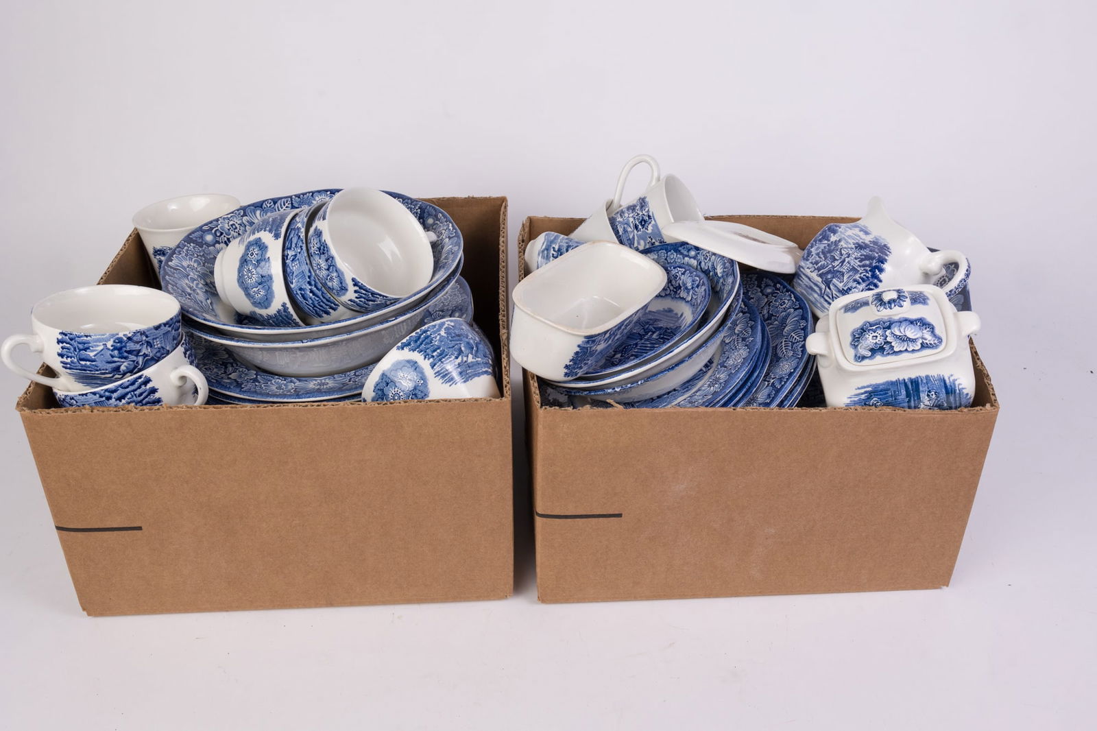 Staffordshire England Historic Colonial Scenes Liberty Blue Porcelain Dish Set (1 of 9)