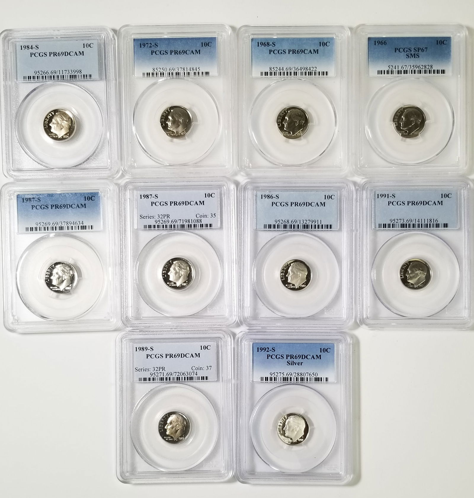 Ten Graded Roosevelt Dimes (1 of 7)