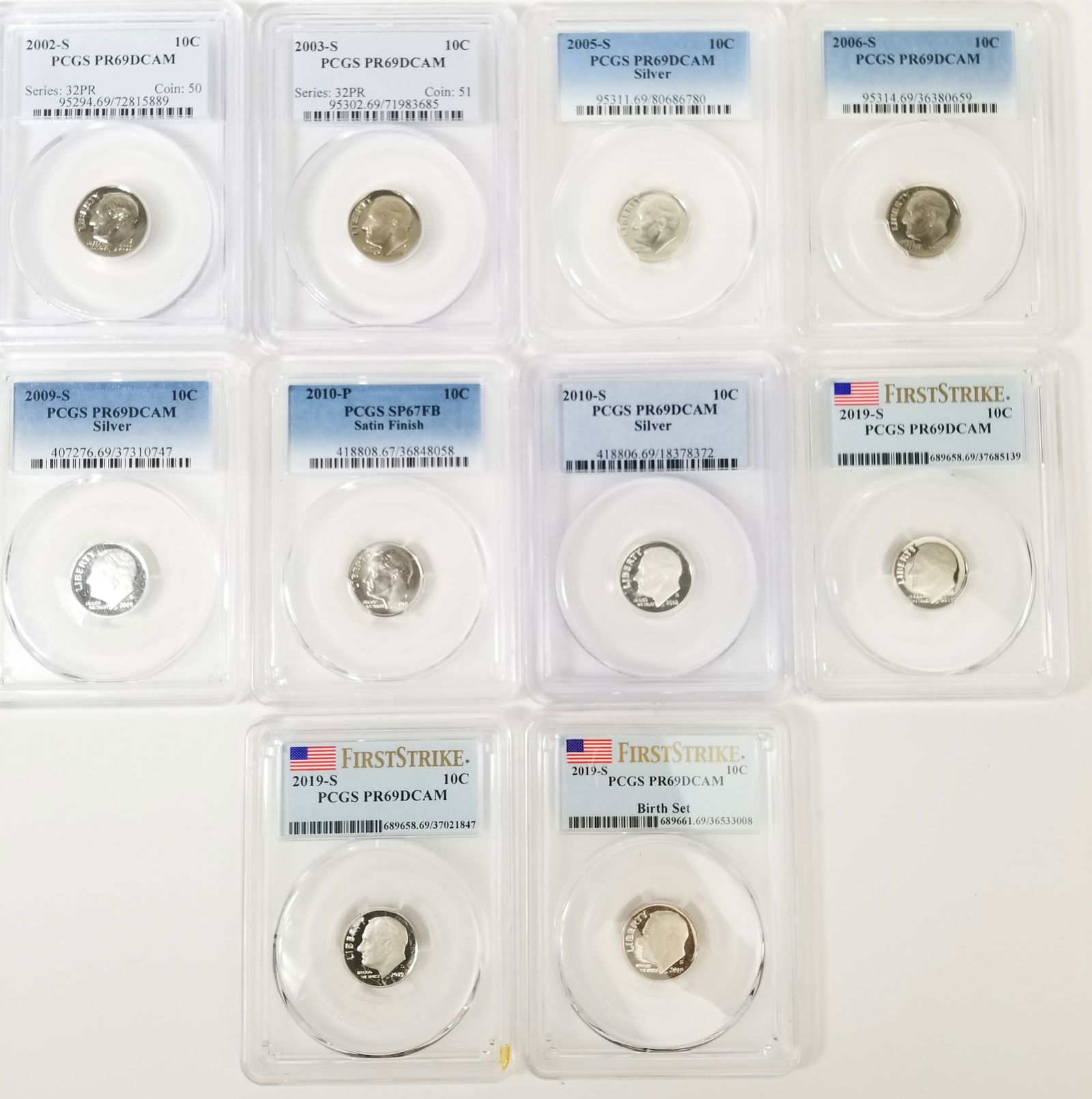 Ten Graded Roosevelt Dimes (1 of 5)