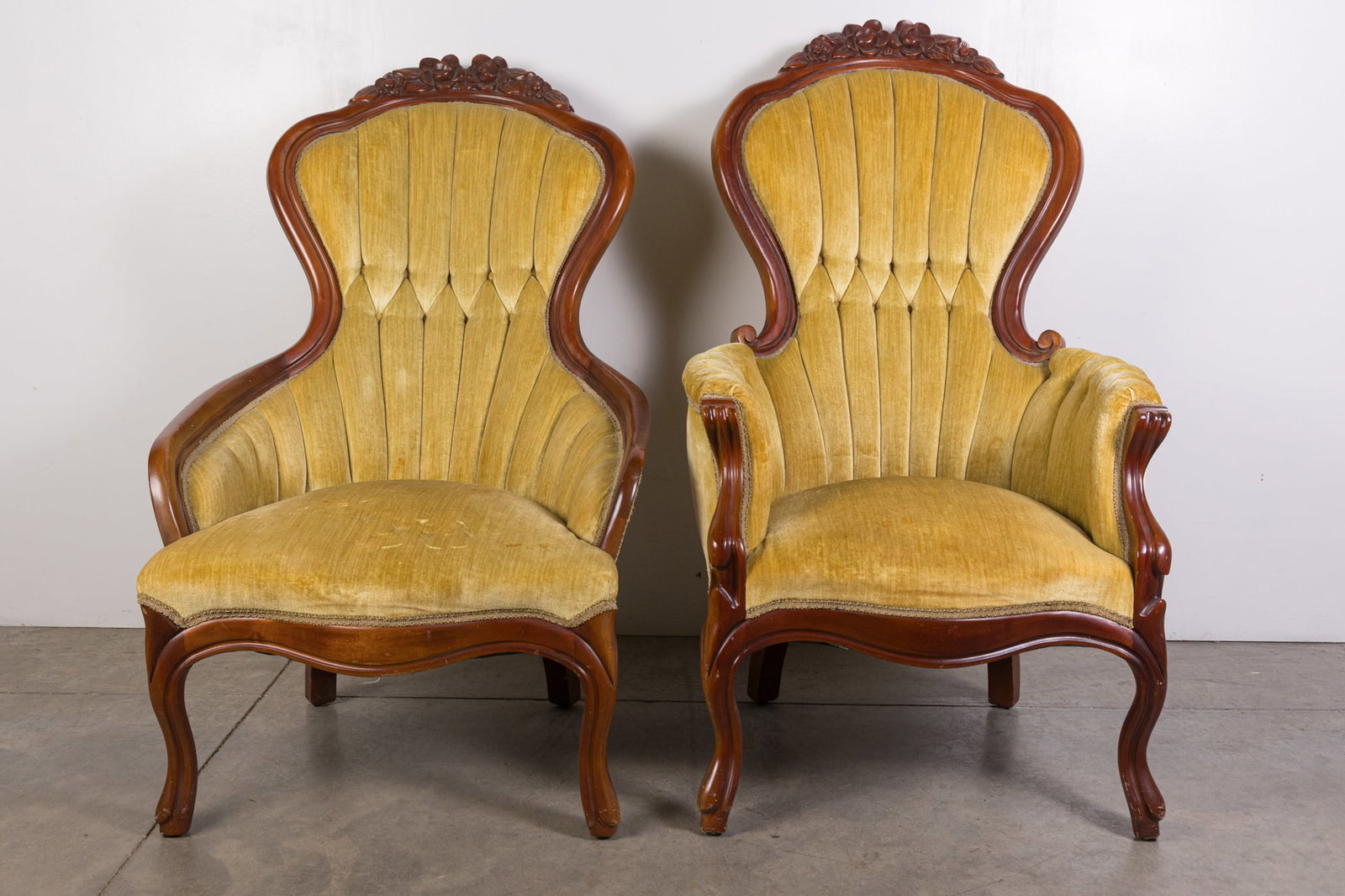 Pair of Victorian Antique Mahogany Tufted Parlor Chairs (1 of 4)