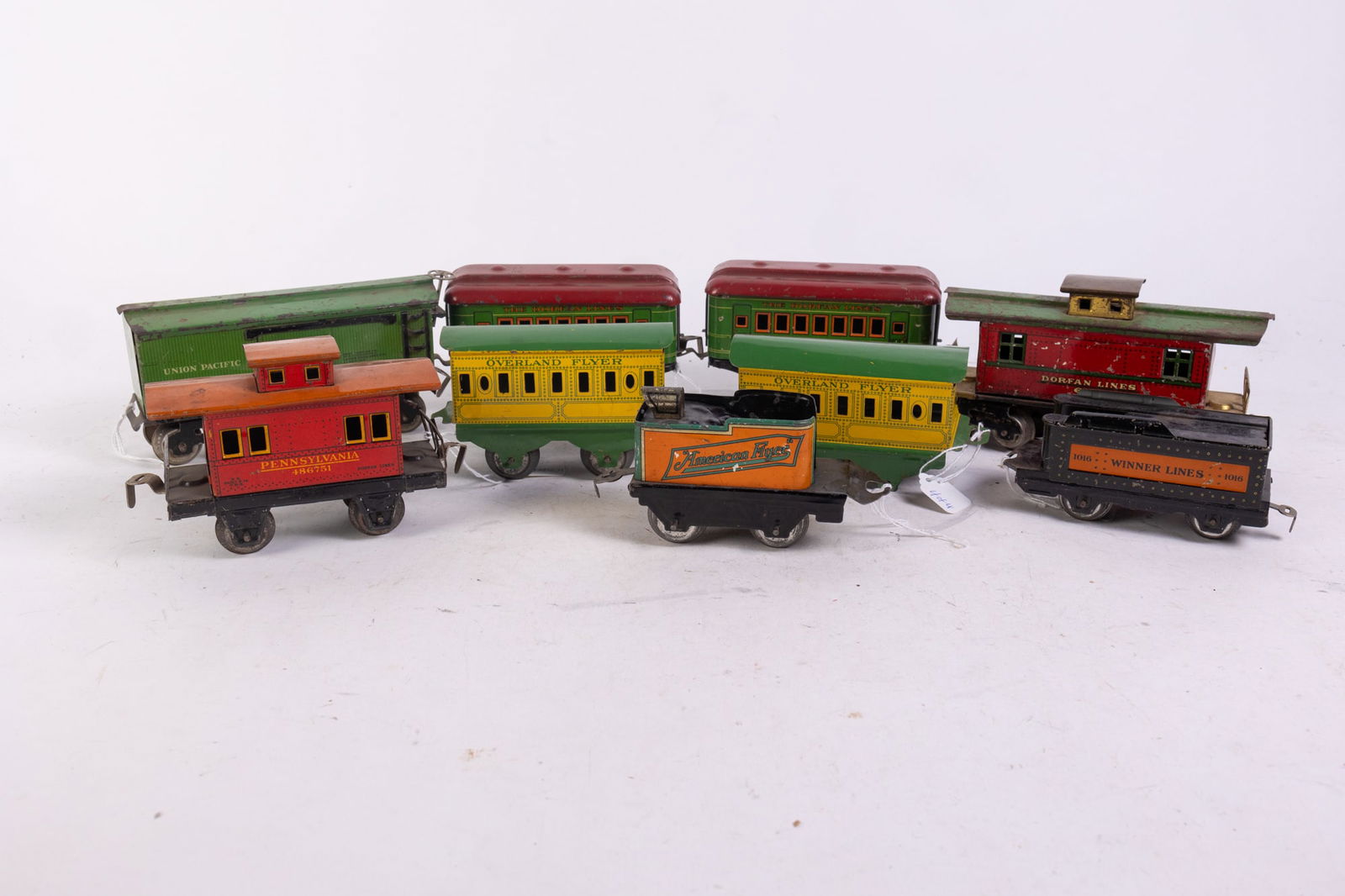 Vintage Tin Model Railroad Train Cars Featuring Dorfan Lines (1 of 4)