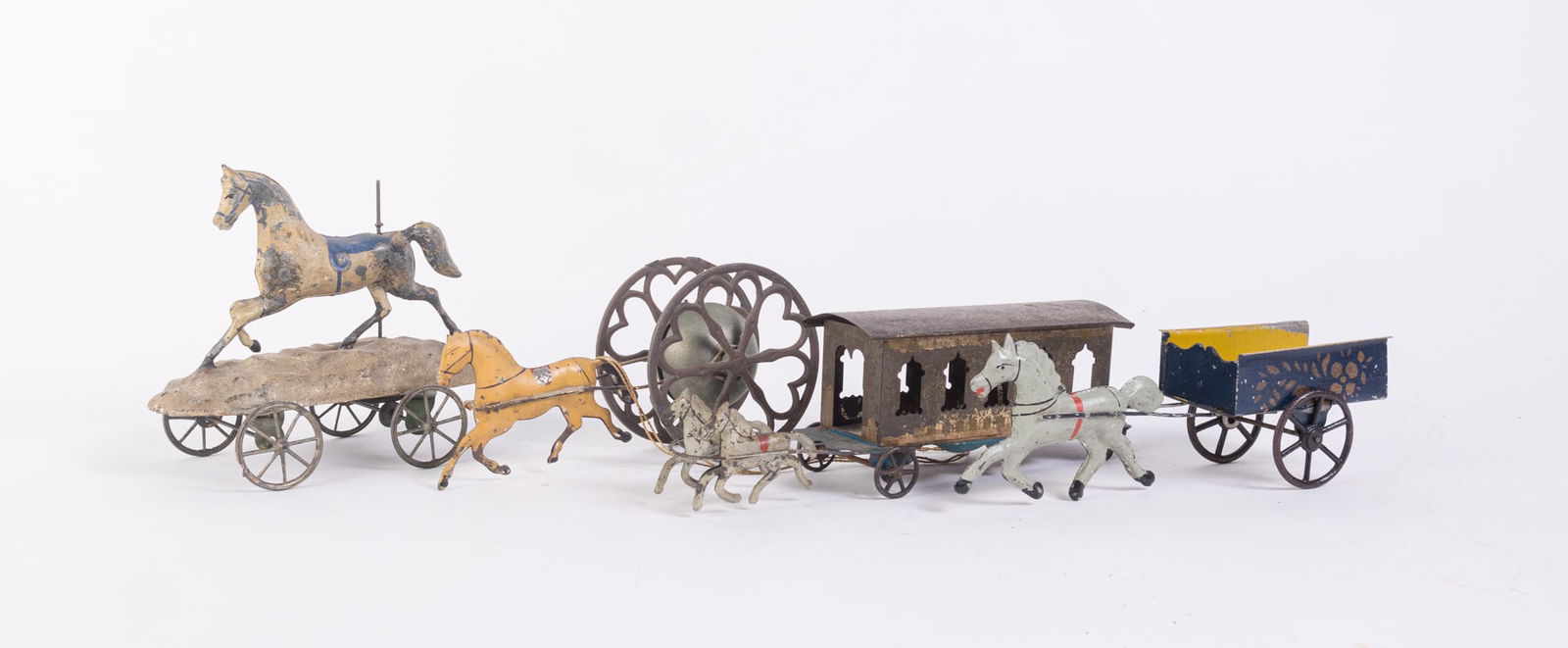 Four Antique Tin and Iron Horse and Carriage Toys (1 of 4)