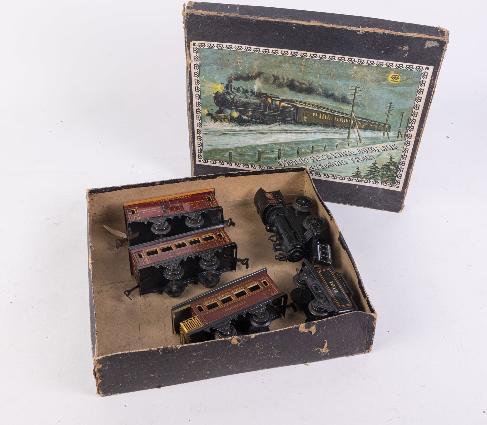 German Bing O Gauge Cast Iron Locomotive Wind Up Set In Original Box No 71-3431-03 (1 of 8)
