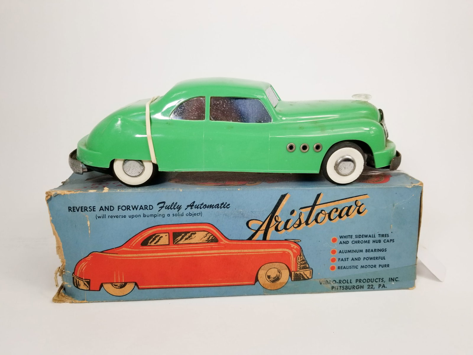 Rare Vintage "Aristocar" Electric Toy Car by Vibro-Roll Products: Rare Vintage "Aristocar" Electric Toy Car by Vibro-Roll Products Size 7" x 12" x 12" Literature Brooks Auction is not responsible for outbids. Questions? Call the office at (856) 694-2960 or email u