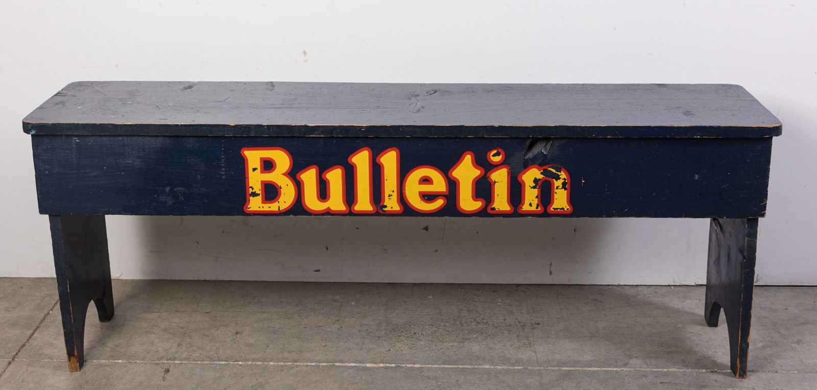 Vintage "Bulletin" Advertising Painted Wood News Stand Bench (1 of 5)
