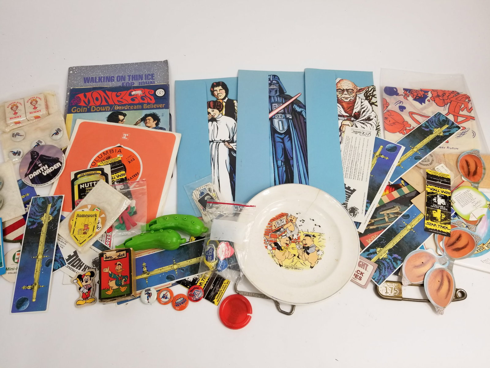 Vintage Pop Culture Ephemera Featuring Star Wars, Captain America & Mickey Mouse: Vintage Pop Culture Ephemera Featuring Star Wars, Captain America & Mickey Mouse Size 7" x 12" x 12" Literature Brooks Auction is not responsible for outbids. Questions? Call the office at (856) 694