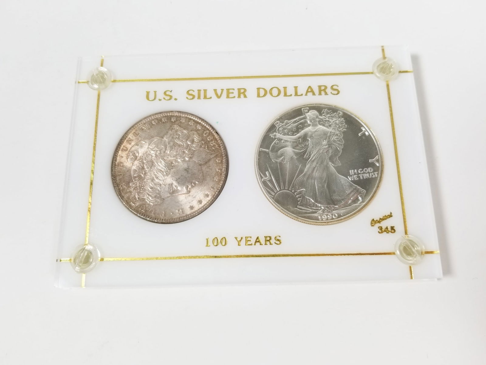 1890 Morgan Silver Dollar & 1990 American Silver Eagle (1 of 4)
