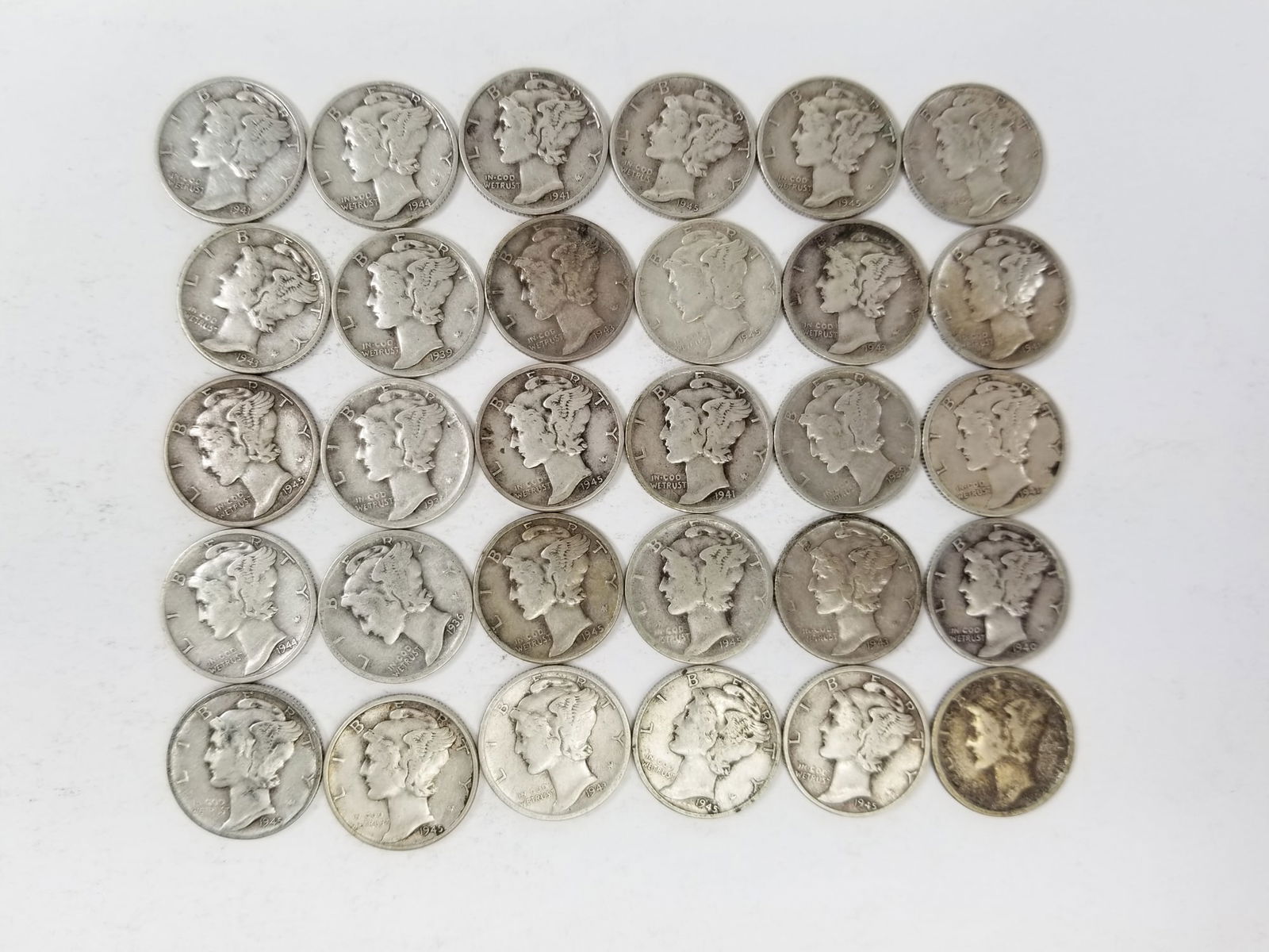 Thirty Silver Mercury Dimes (1 of 3)