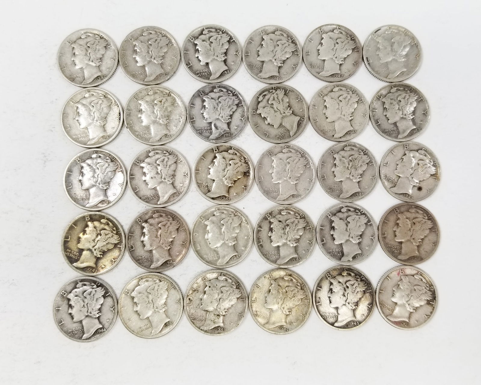 Thirty Silver Mercury Dimes (1 of 4)