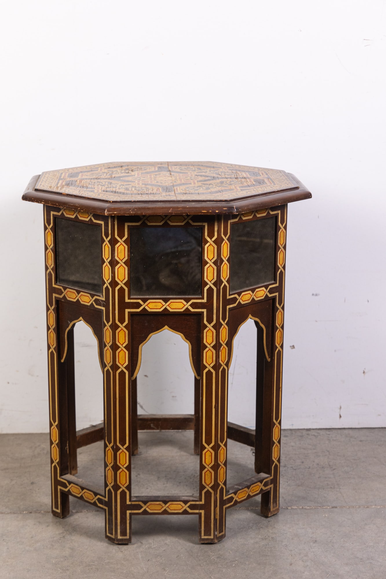 Vintage Moroccan/Syrian Style Mirrored Hexagonal Side Table (1 of 3)