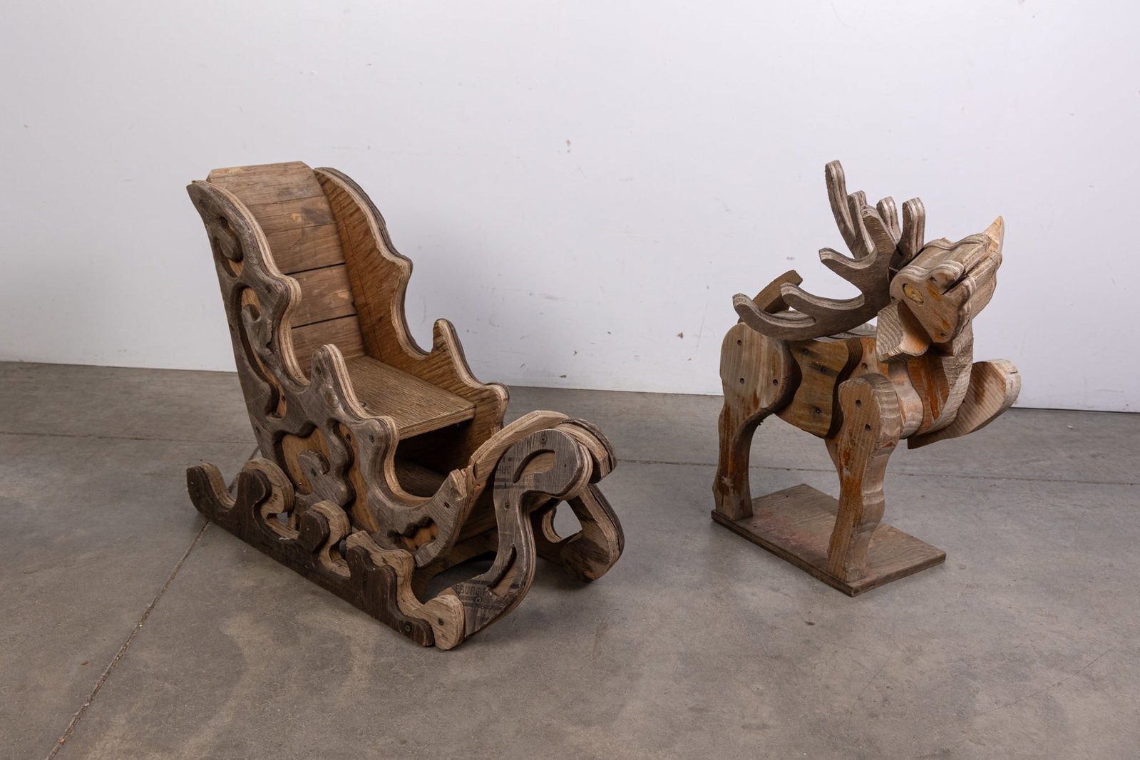 Folk Art Wood Reindeer & Sled: Folk Art Wood Reindeer & Sled Size 20" H Literature Brooks Auction is not responsible for outbids. Questions? Call the office at (856) 694-2960 or email us directly at info@brooks.auction. &#