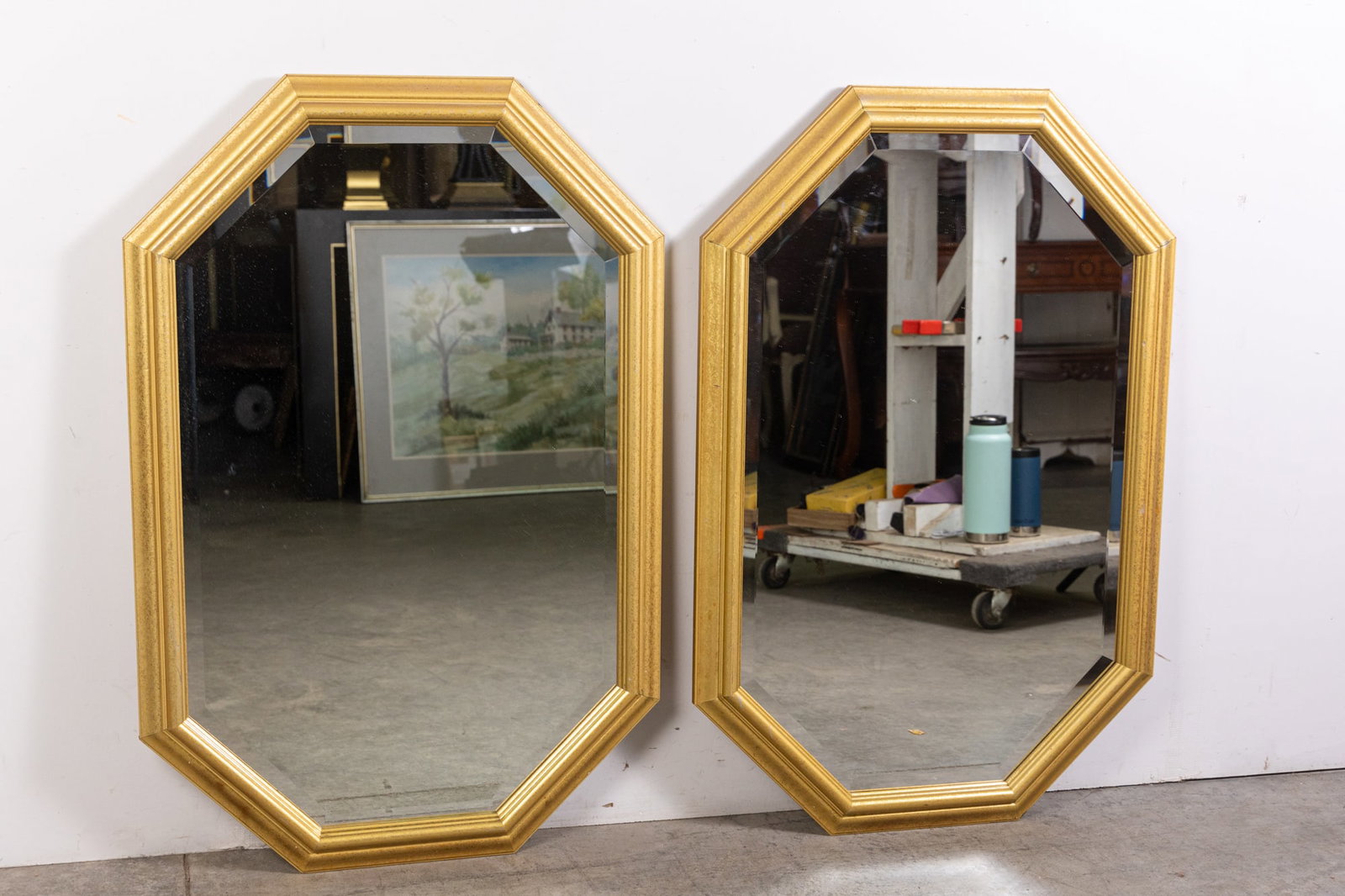 Pair of Vintage Carolina Mirror Co Gold Beveled Wall Mirrors (1 of 5)