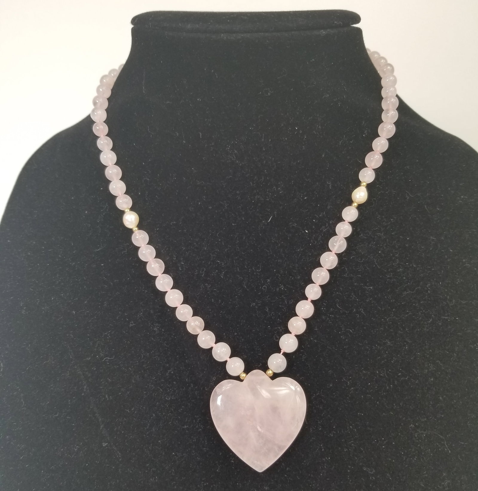 14KY Rose Quartz Necklace Made in Hong Kong: 14KY Rose Quartz Necklace Made in Hong Kong, marked 14K Hong Kong Literature Brooks Auction is not responsible for outbids. Questions? Call the office at (856) 694-2960 or email us directly at info@br