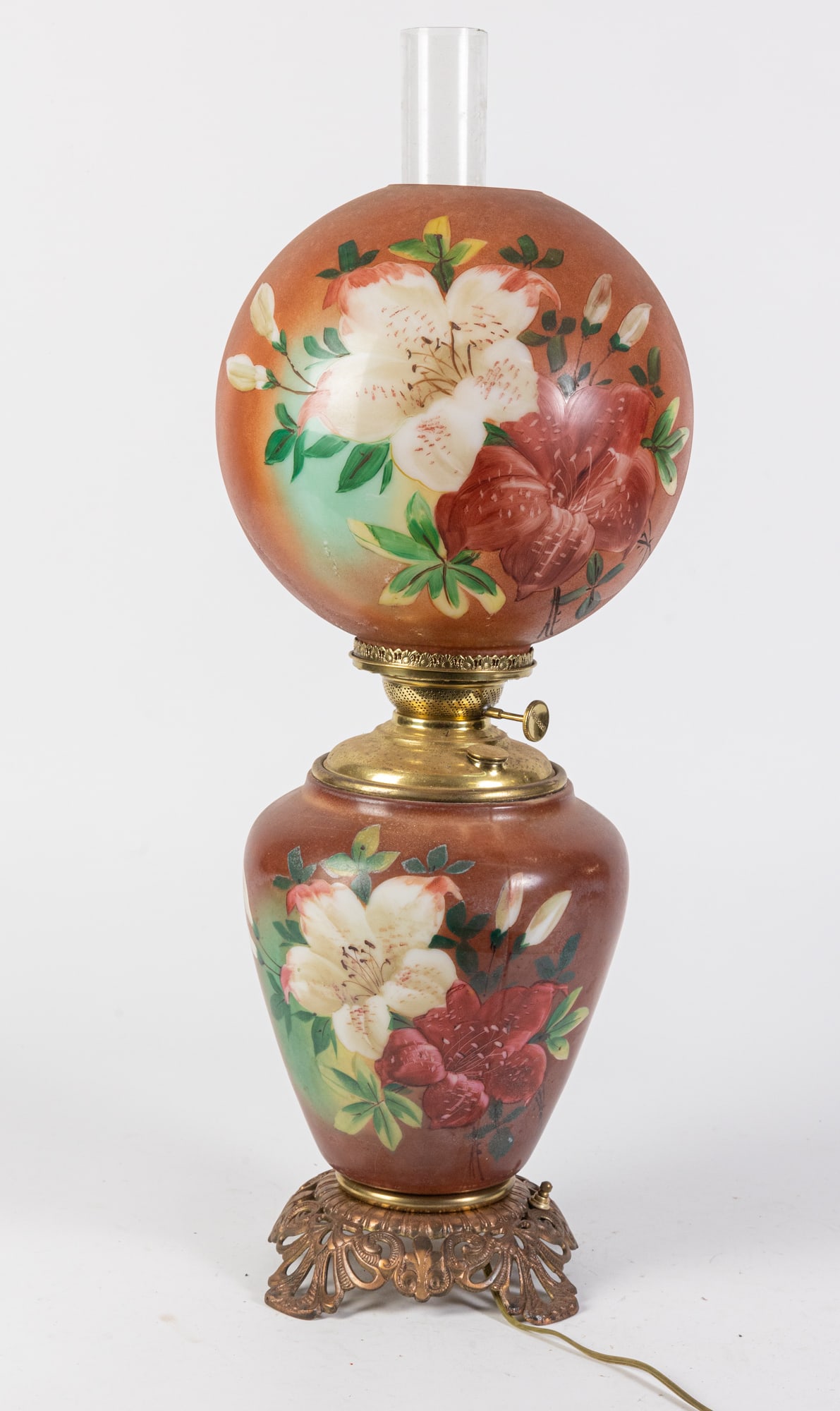 Hand Painted Lily Motif Gone with the Wind Lamp (1 of 4)
