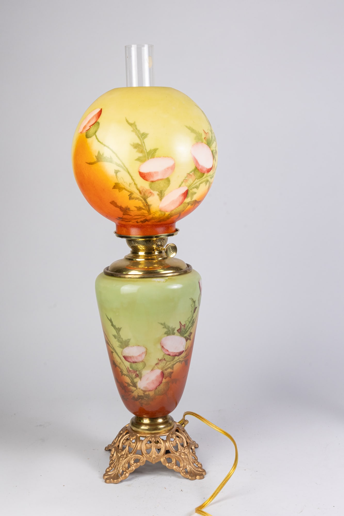 Pink Daffodil Motif Hand Painted Gone with the Wind Lamp (1 of 4)