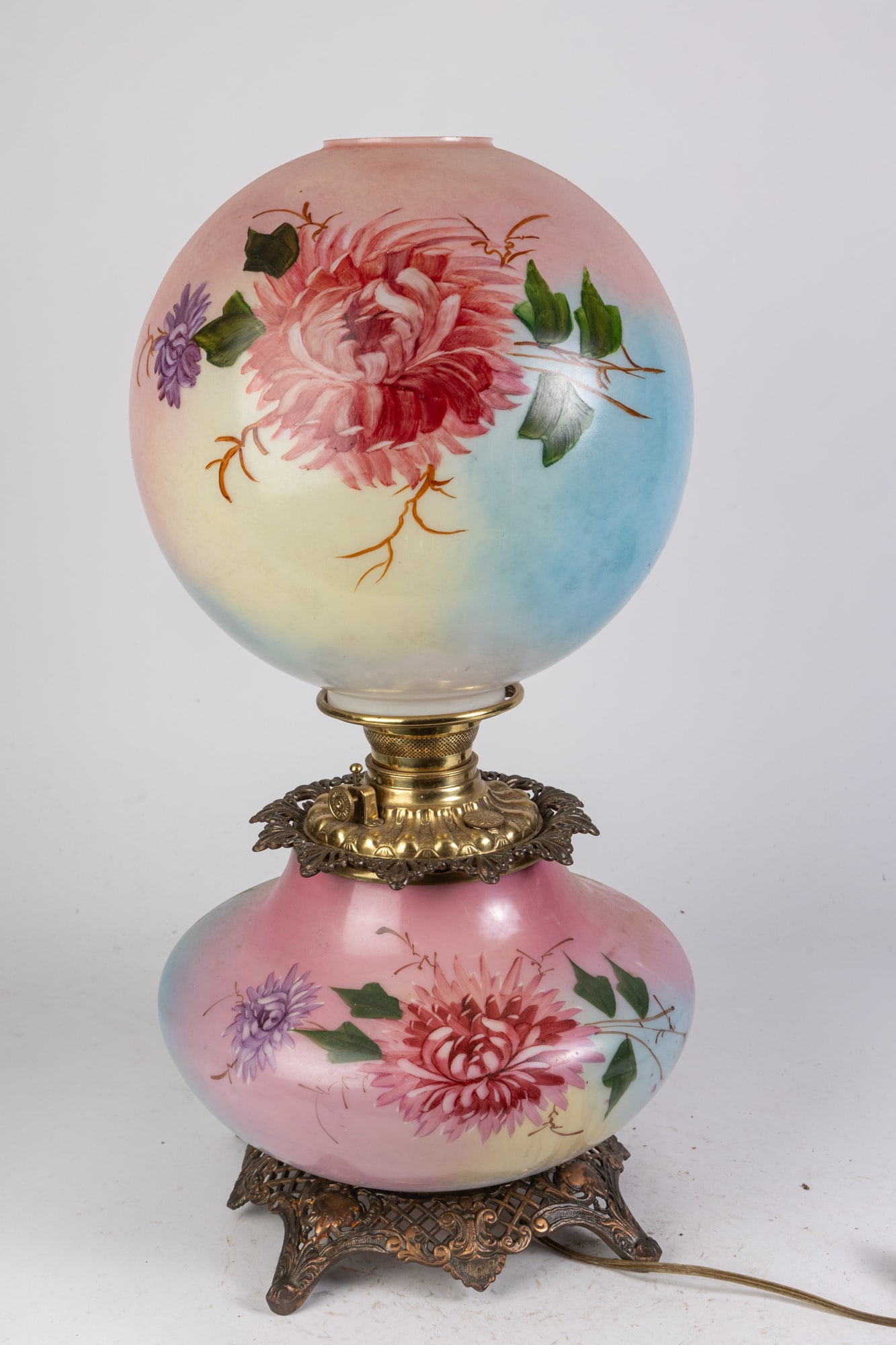 Chrysanthemum Motif Hand Painted Gone with the Wind Lamp (1 of 4)