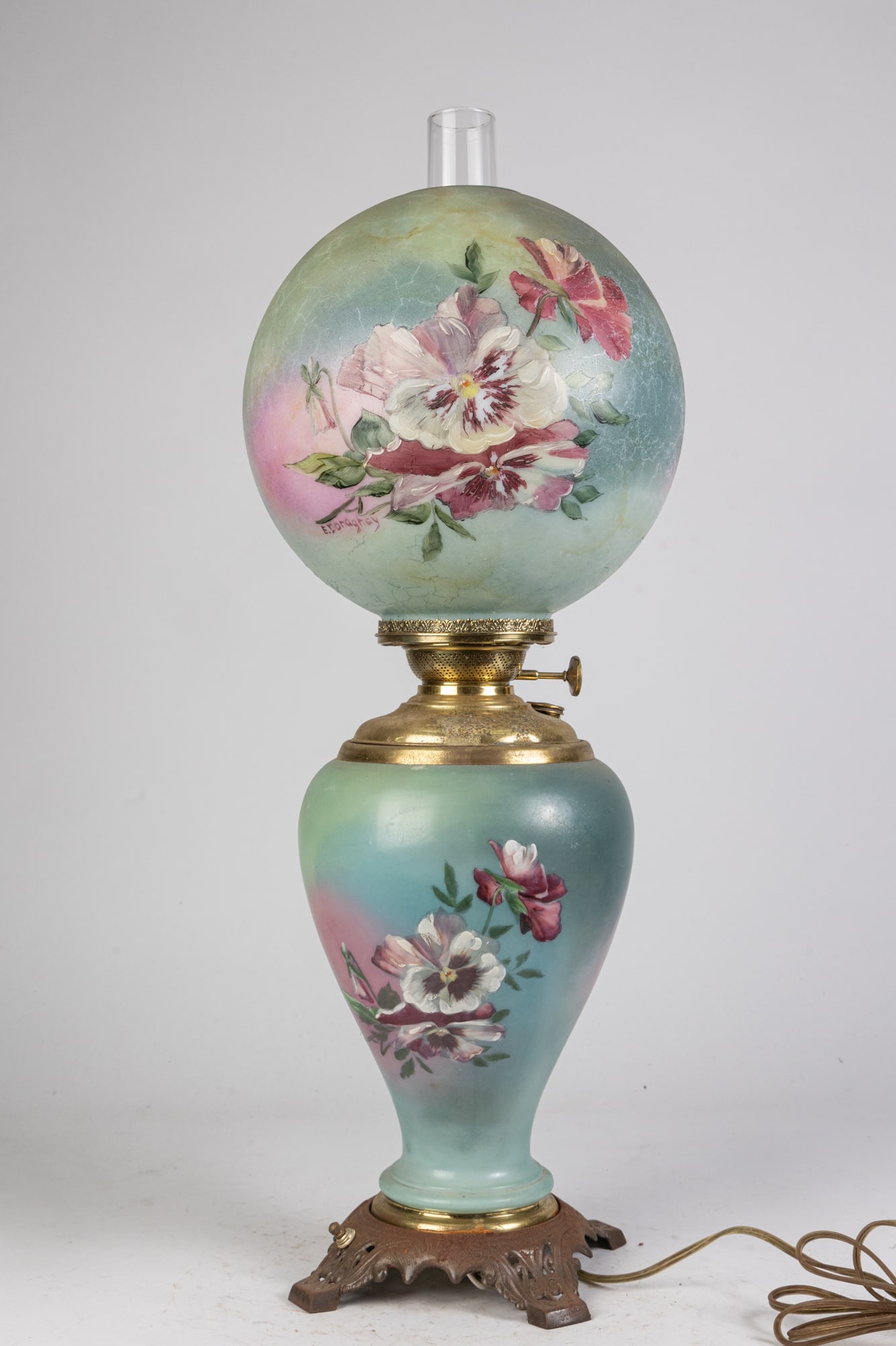 Pansy Motif Hand Painted Gone with the Wind Lamp (1 of 5)