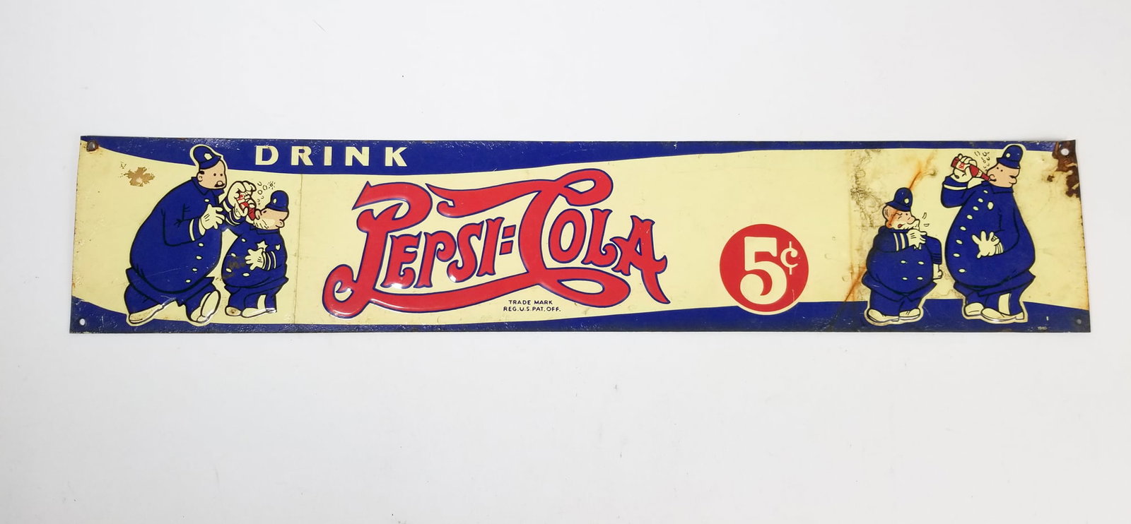 Pepsi & Pete Double Dot "Drink Pepsi Cola 5c" Embossed Metal Sign (1 of 6)
