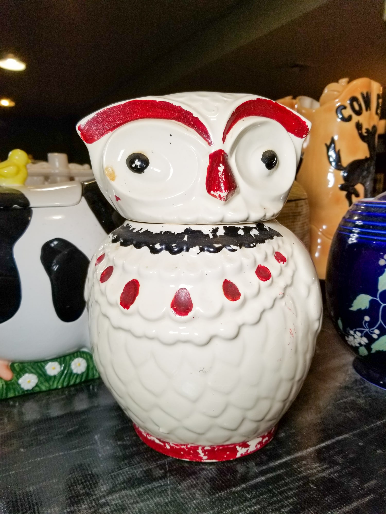 Painted Owl Cookie Jar: Painted Owl Cookie Jar Size 10" Literature Brooks Auction is not responsible for outbids. Questions? Call the office at (856) 694-2960 or email us directly at info@brooks.auction. • Ple