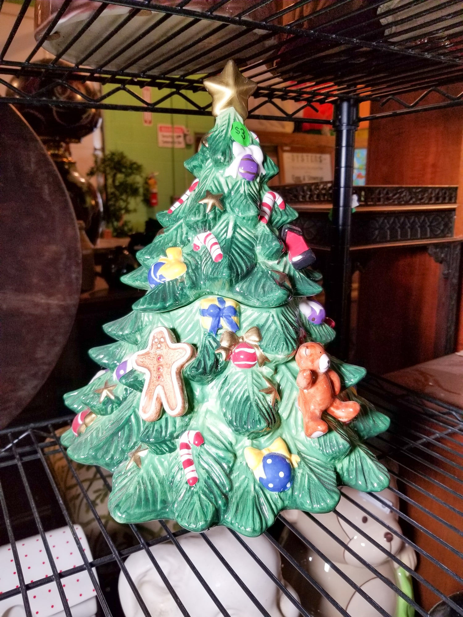 Christmas Tree Cookie Jar: Christmas Tree Cookie Jar Size 12.5" Literature Brooks Auction is not responsible for outbids. Questions? Call the office at (856) 694-2960 or email us directly at info@brooks.auction. •