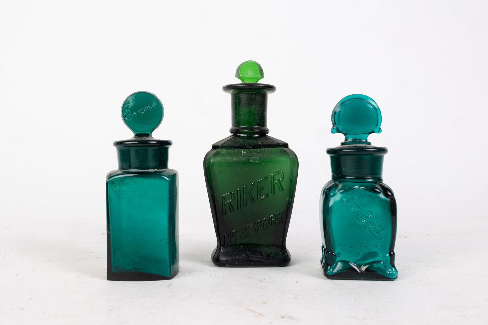 Three Antique Green Glass Perfume Bottles (1 of 5)