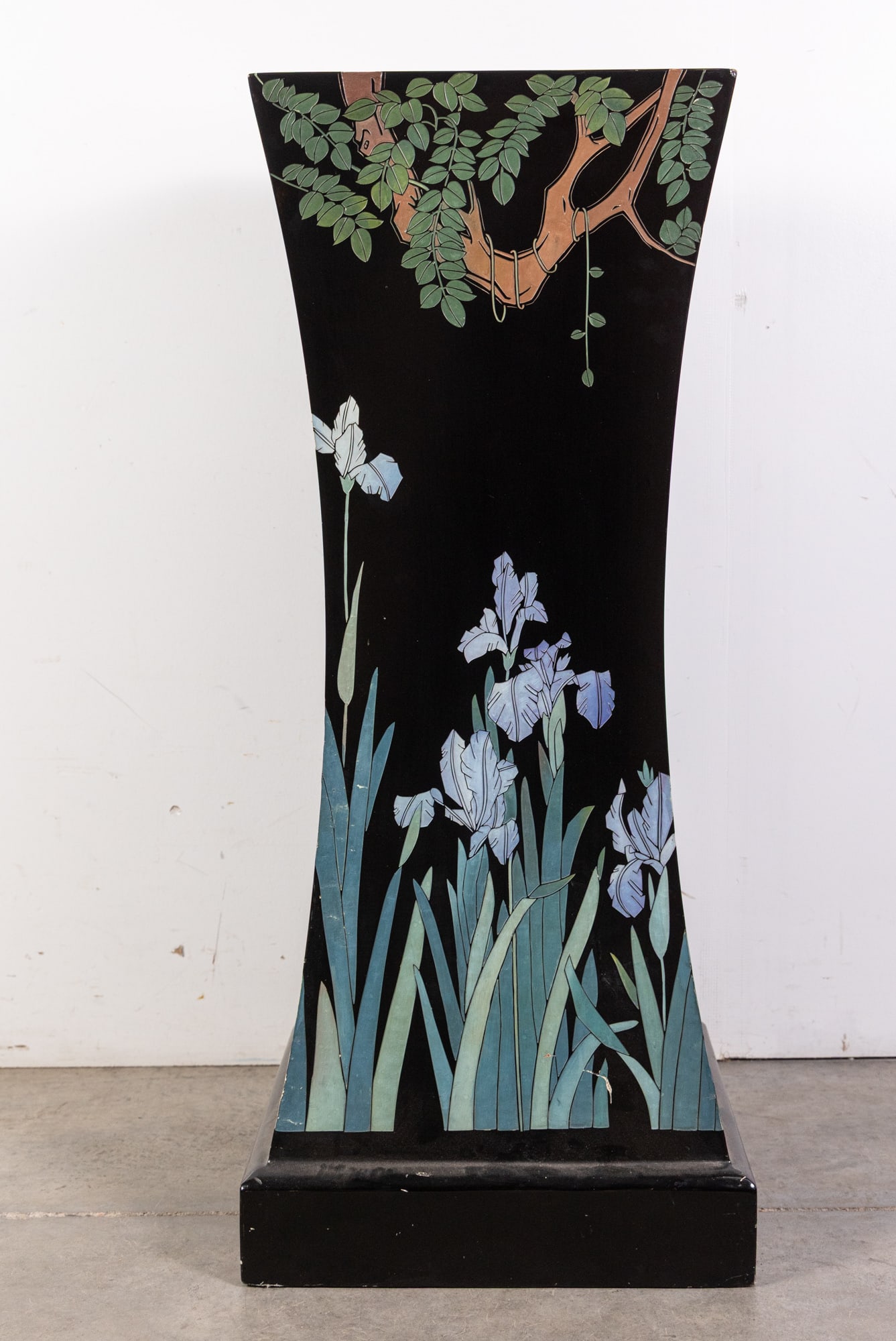 Black Lacquer Iris Motif Chinoiserie Pedestal (1 of 7)