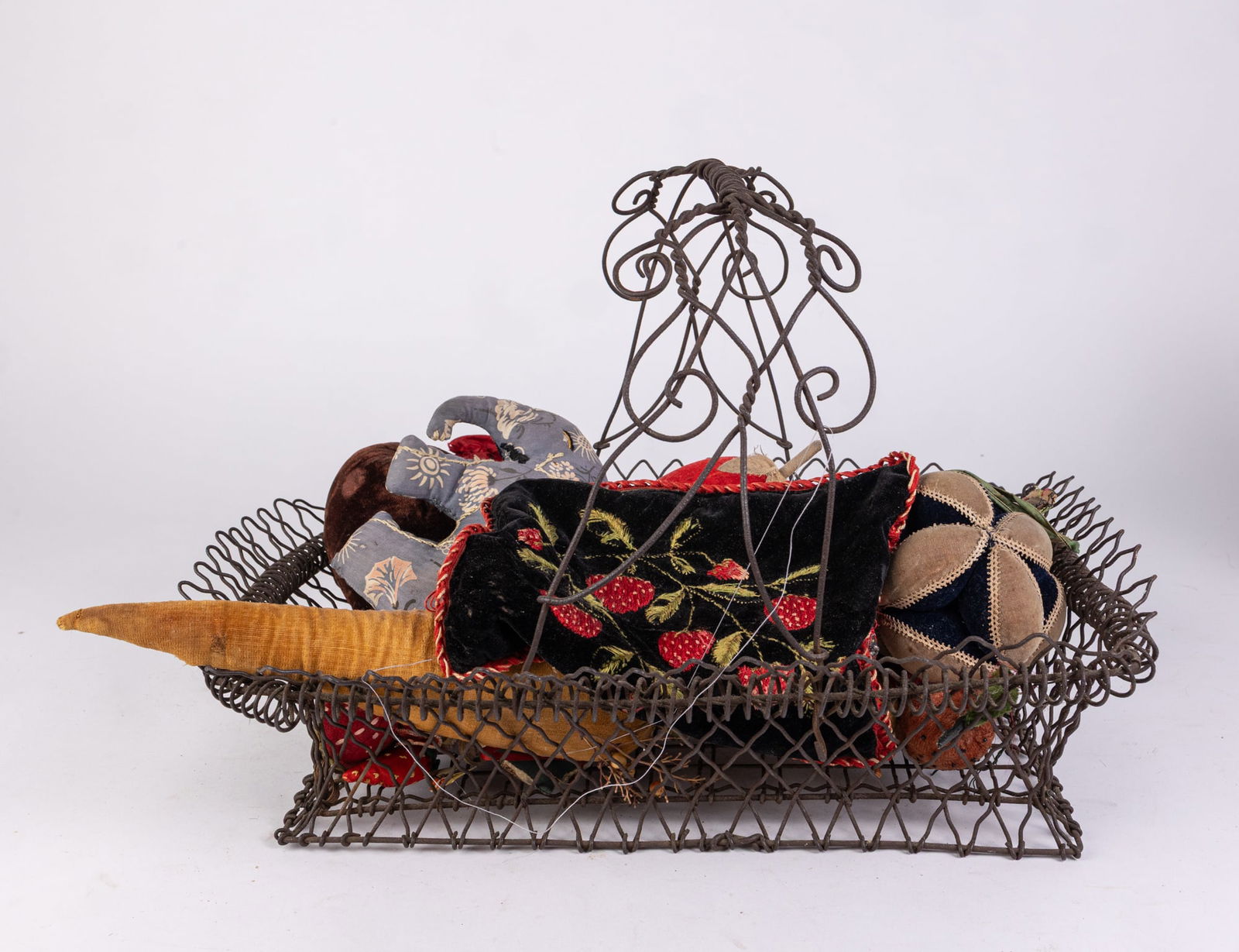 Antique Folk Art Fabric Fruits, Decor & Basket (1 of 10)