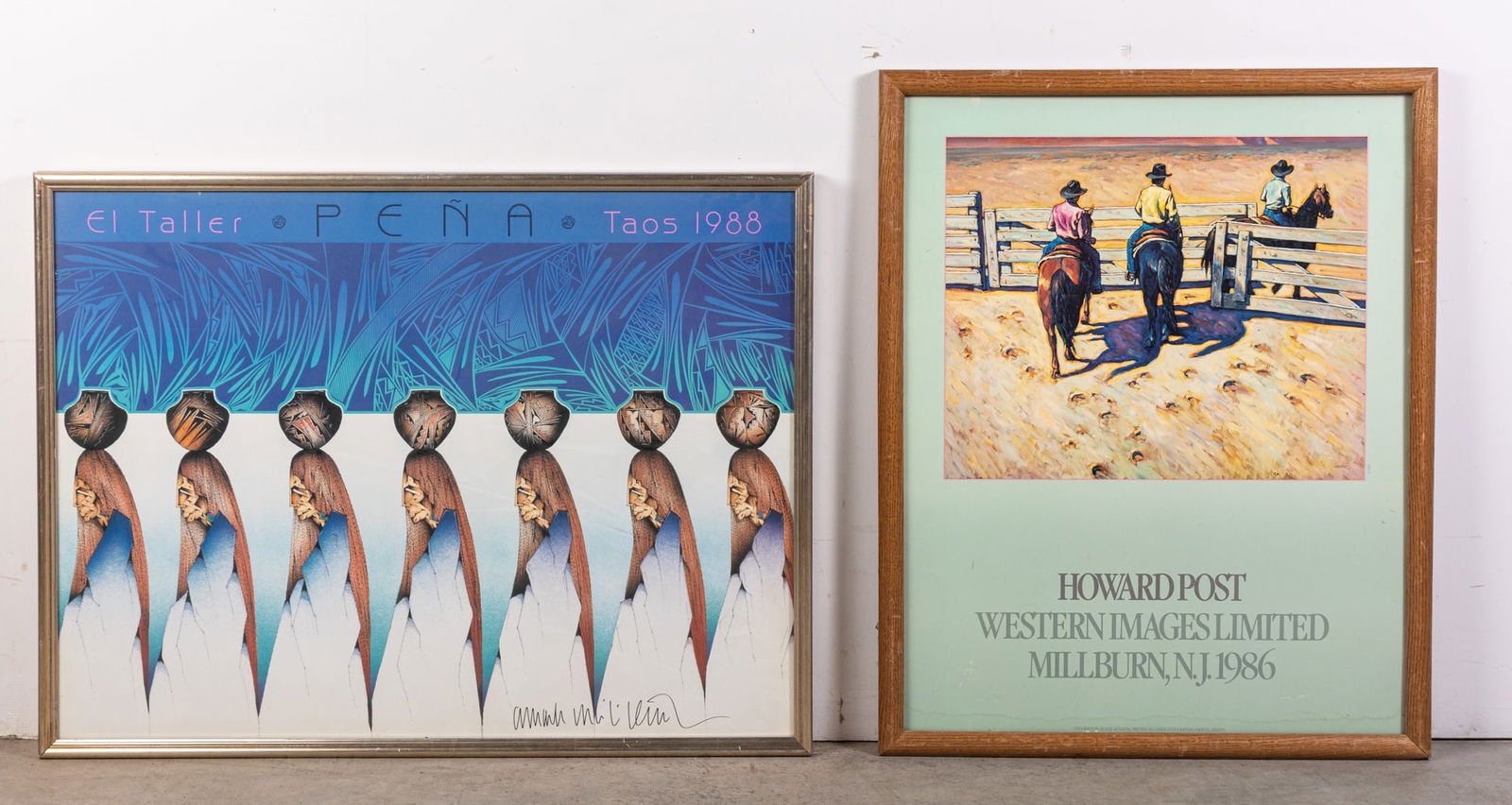 Two 1980's Framed Prints: Two 1980's Framed Prints: El Taller, Pena, 1988 - Howard Post Western Images Limited Millburn NJ 1986 Size 26" x 33" Literature Brooks Auction is not responsible for outbids. Questions? Call the off