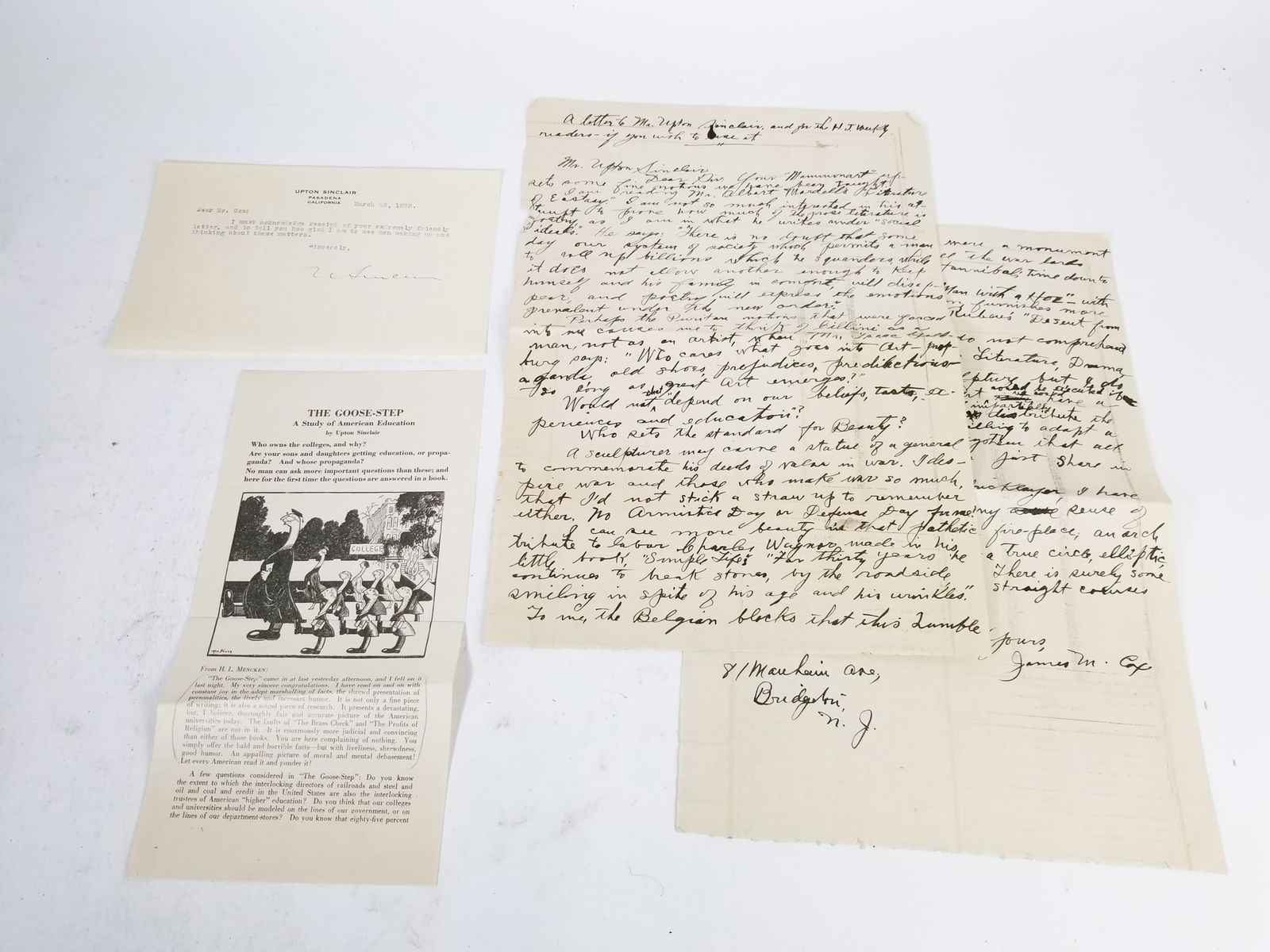 Upton Sinclair 1923 Autographed Correspondence (1 of 8)