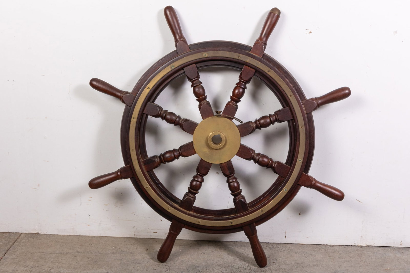 Large Antique Wood & Brass Salvaged Ships Helm (1 of 7)