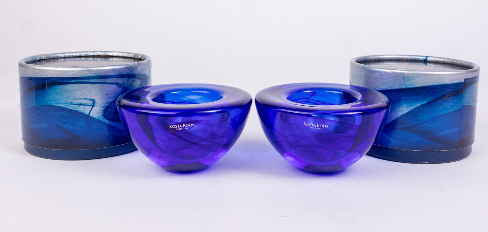 Two Kosta Boda Blue Glass Votive Candle Holders in Original Box (1 of 6)