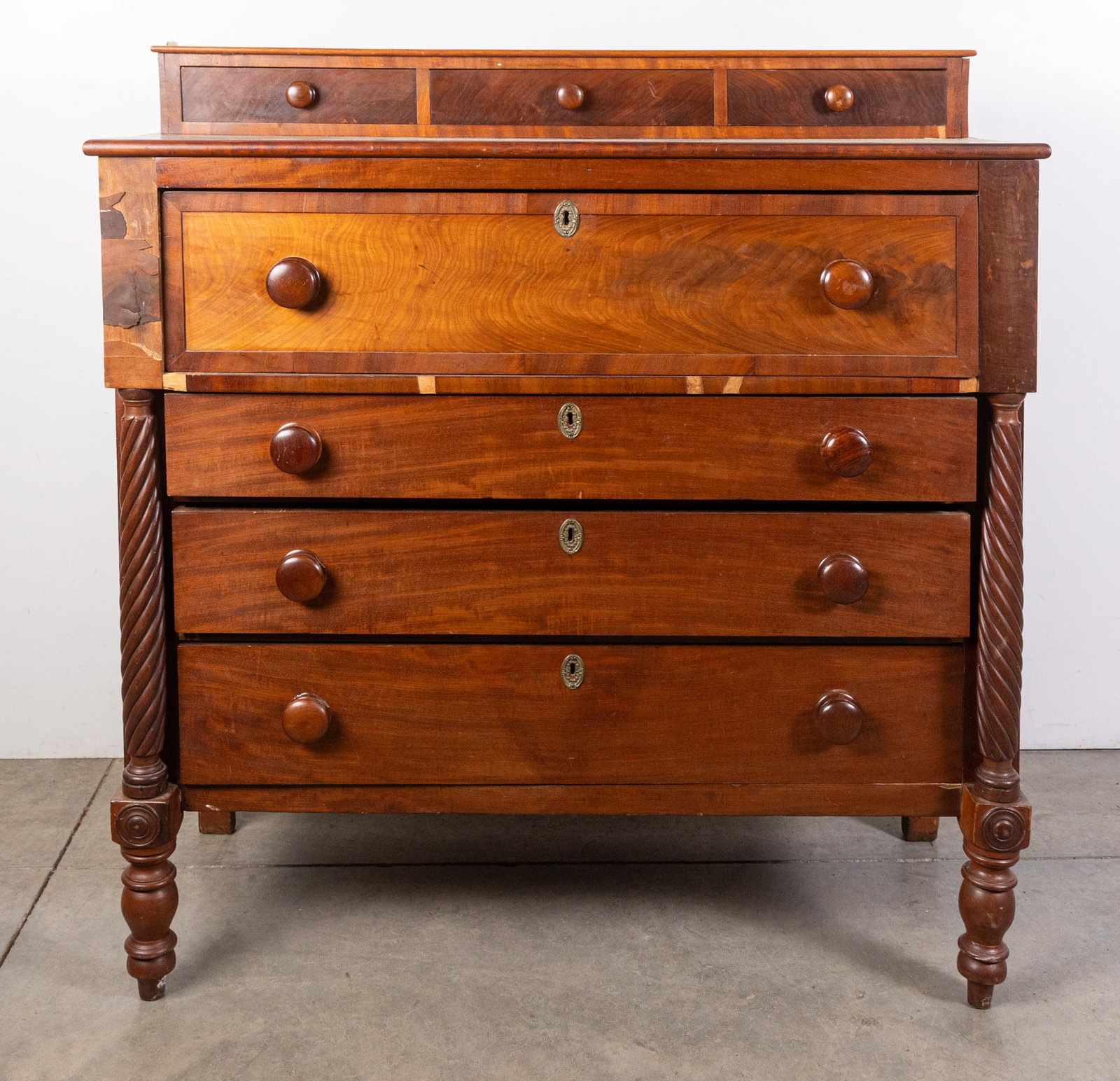 Late 18th Century Empire Step Back Chest: Late 18th Century Empire Step Back Chest Size 46" x 45" x 20" Literature Brooks Auction is not responsible for outbids. Questions? Call the office at (856) 694-2960 or email us directly at info@broo