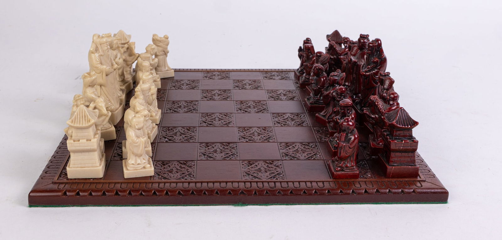 Asian Carved Stone Chess Set: Asian Carved Stone Chess Set Size 7" x 12"x 12" Literature Brooks Auction is not responsible for outbids. Questions? Call the office at (856) 694-2960 or email us directly at info@brooks.auction.