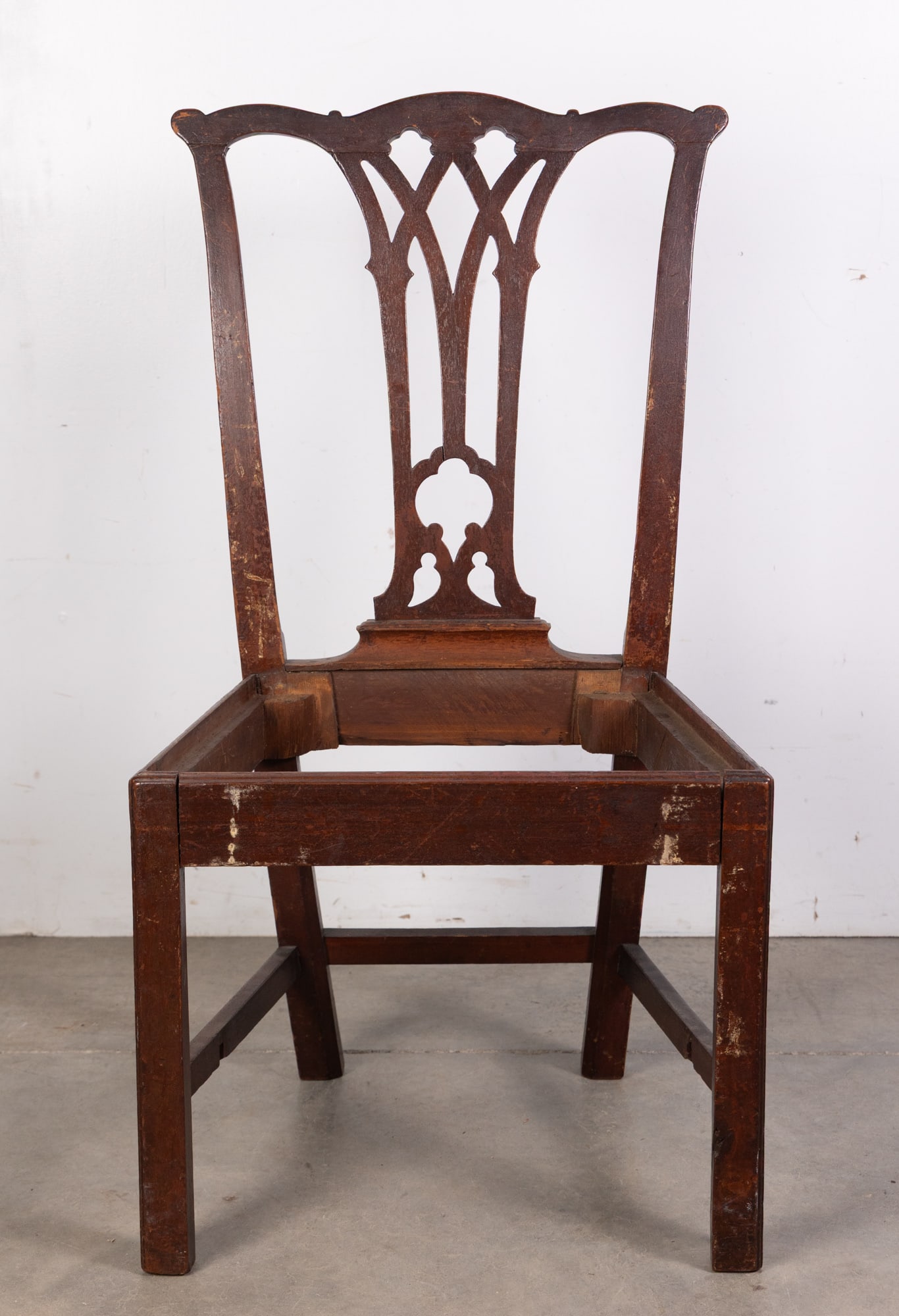 Antique 19th Century Dining Chair in the Style of Thomas Chippendale: Antique 19th Century Dining Chair Frame in the Style of Thomas Chippendale, wood frame only, does not include seat cushion Size 37" x 20" x 16" Literature Brooks Auction is not responsible for outbid