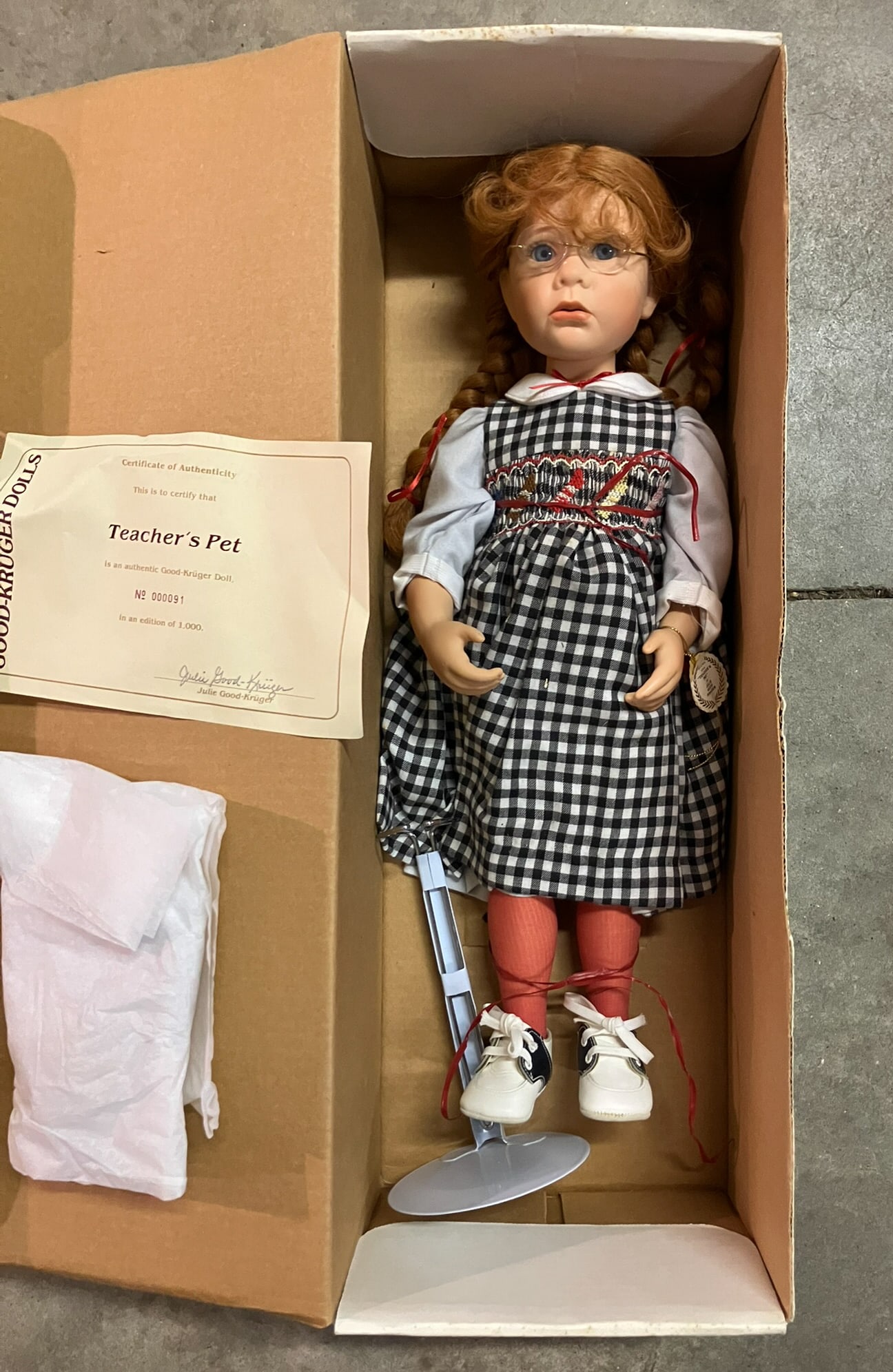 Good-Kruger "Teacher's Pet" Doll in original box: Good-Kruger "Teacher's Pet" Doll in original box Literature Brooks Auction is not responsible for outbids. Questions? Call the office at (856) 694-2960 or email us directly at info@brooks.auction. &#