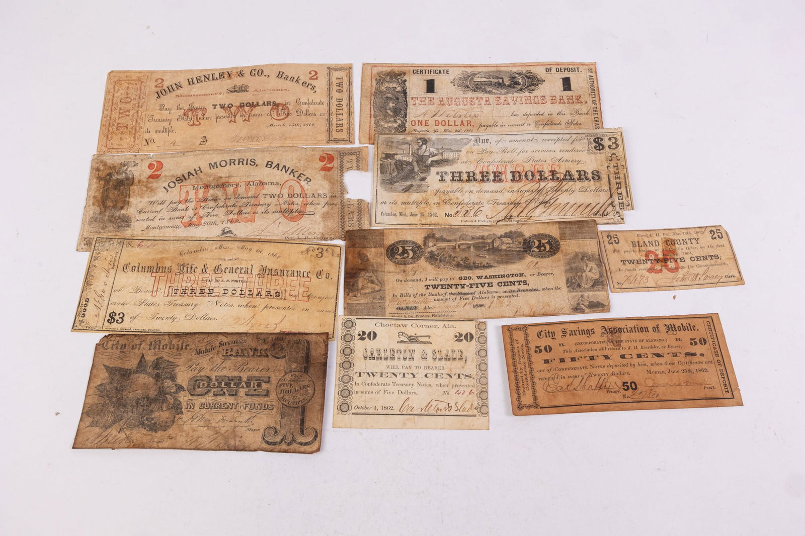 Ten Confederate Era Bills and Assorted Currency (1 of 5)