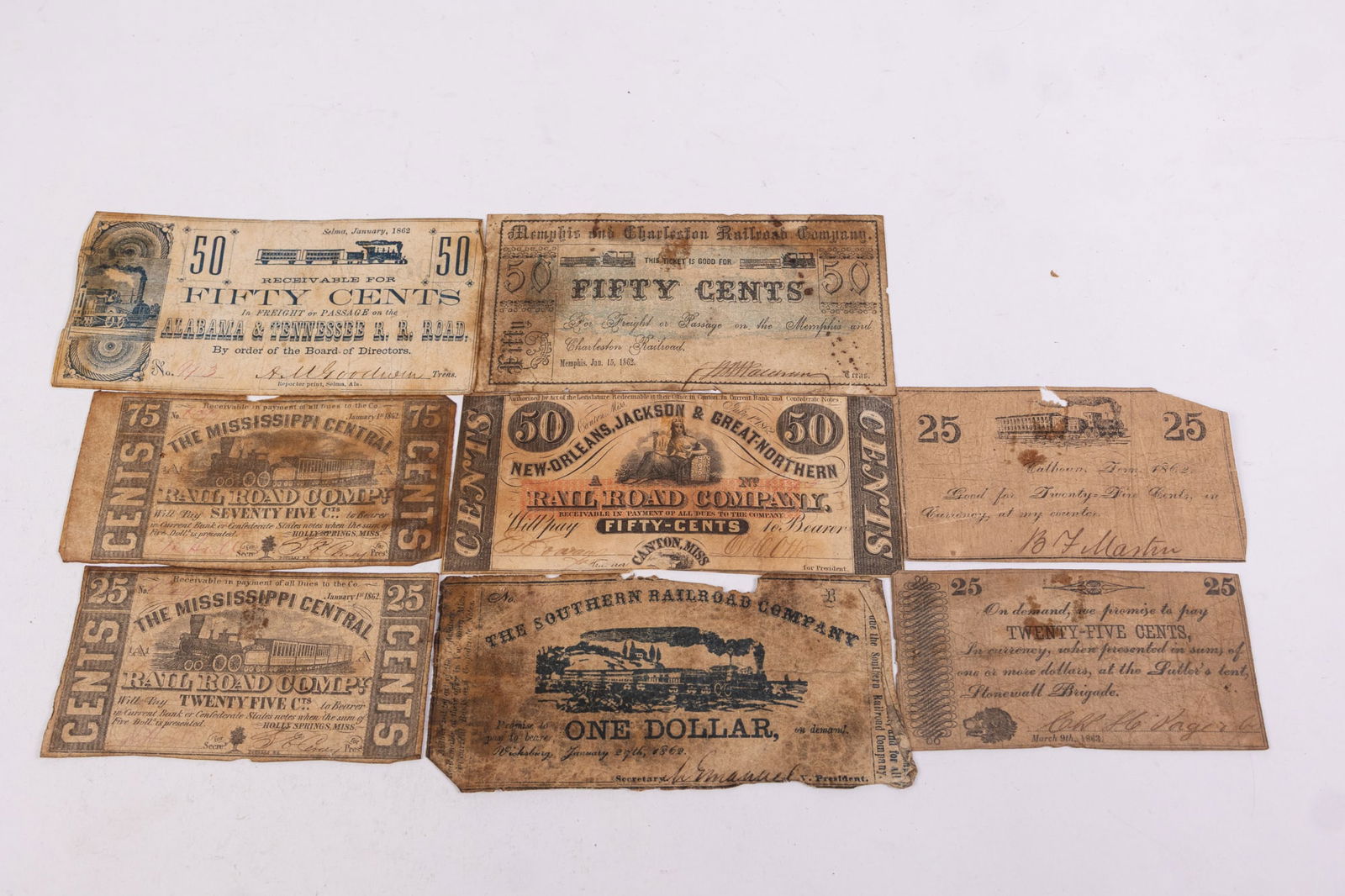 Eight Confederate Era Bills and Assorted Currency (1 of 4)